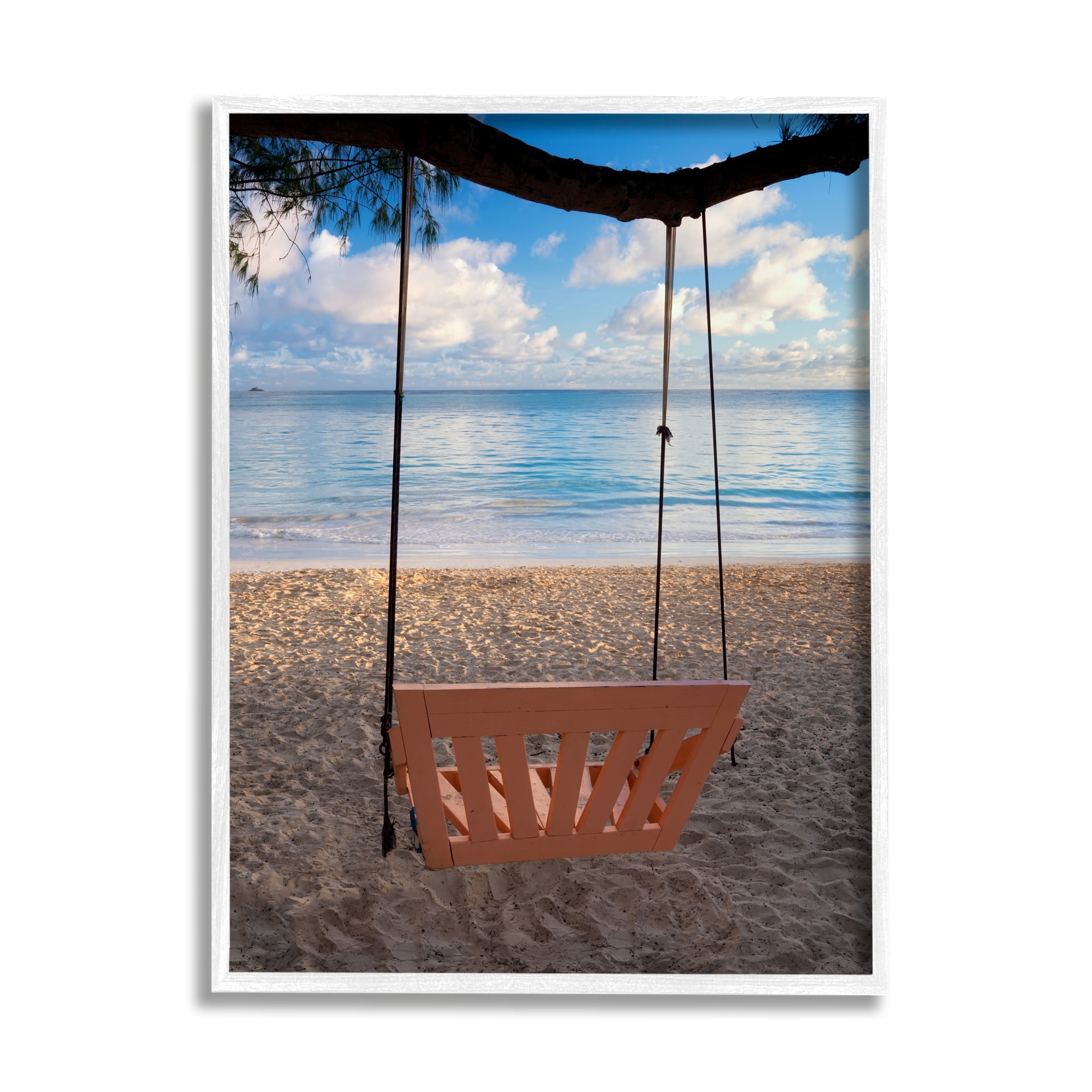 Stupell Industries Beach Swing Relaxing Shore View Coastal Photography White Framed Art Print Wall Art