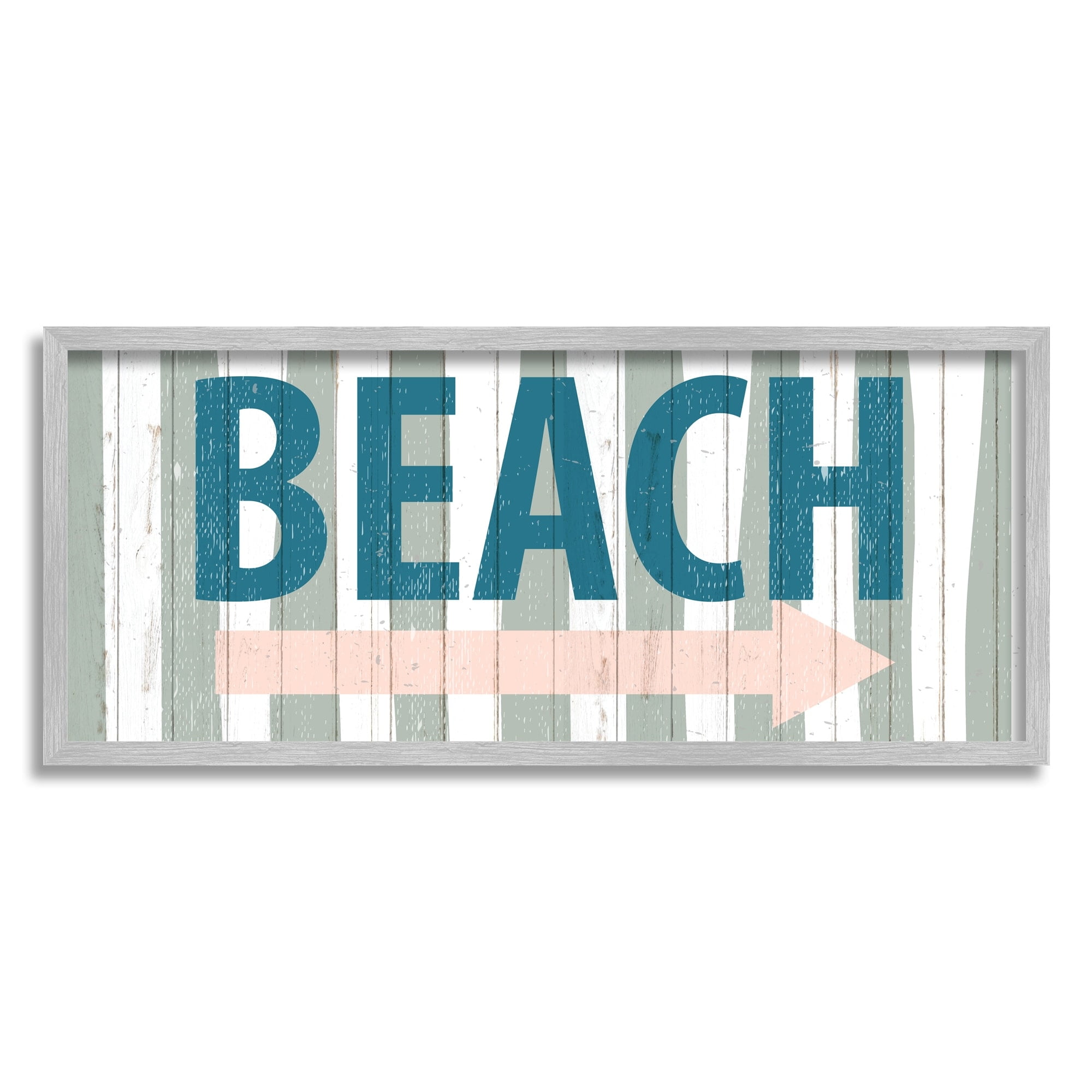 Stupell Industries Beach Text Right Directional Arrow Green Stripes, 24 x 10, Design by Kim Allen