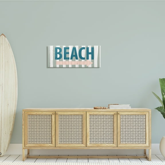 Stupell Industries Beach Text Right Directional Arrow Green Stripes, 30 x 13, Design by Kim Allen