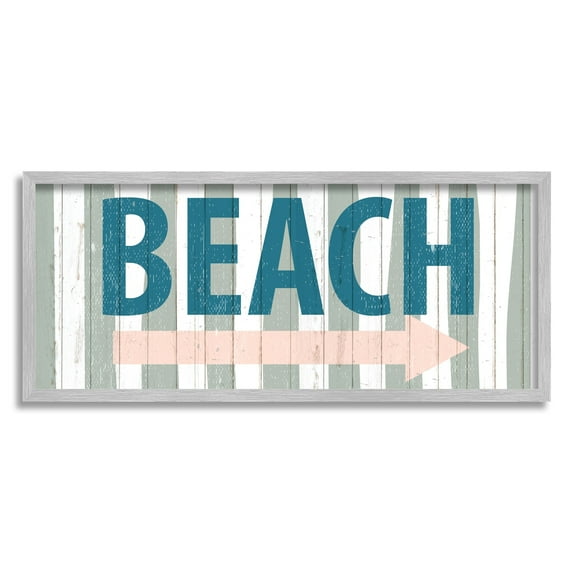 Stupell Industries Beach Text Right Directional Arrow Green Stripes, 30 x 13, Design by Kim Allen