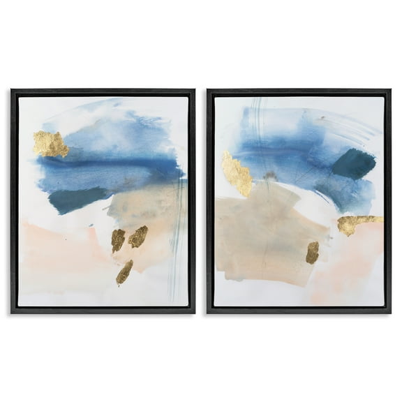 Stupell Industries Beach Themed Abstraction Abstract Painting Black Floater Framed Canvas Art Print Wall Art, 17 x 21, Set of 2