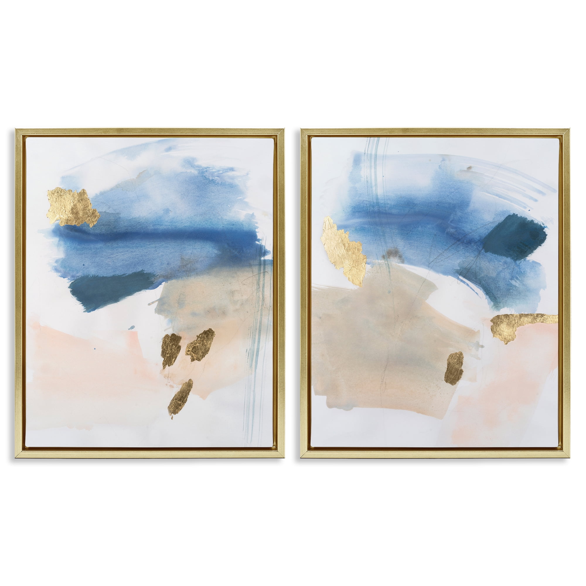 Stupell Industries Beach Themed Abstraction Abstract Painting Gold Floater Framed Canvas Art Print Wall Art, 31 x 25, Set of 2