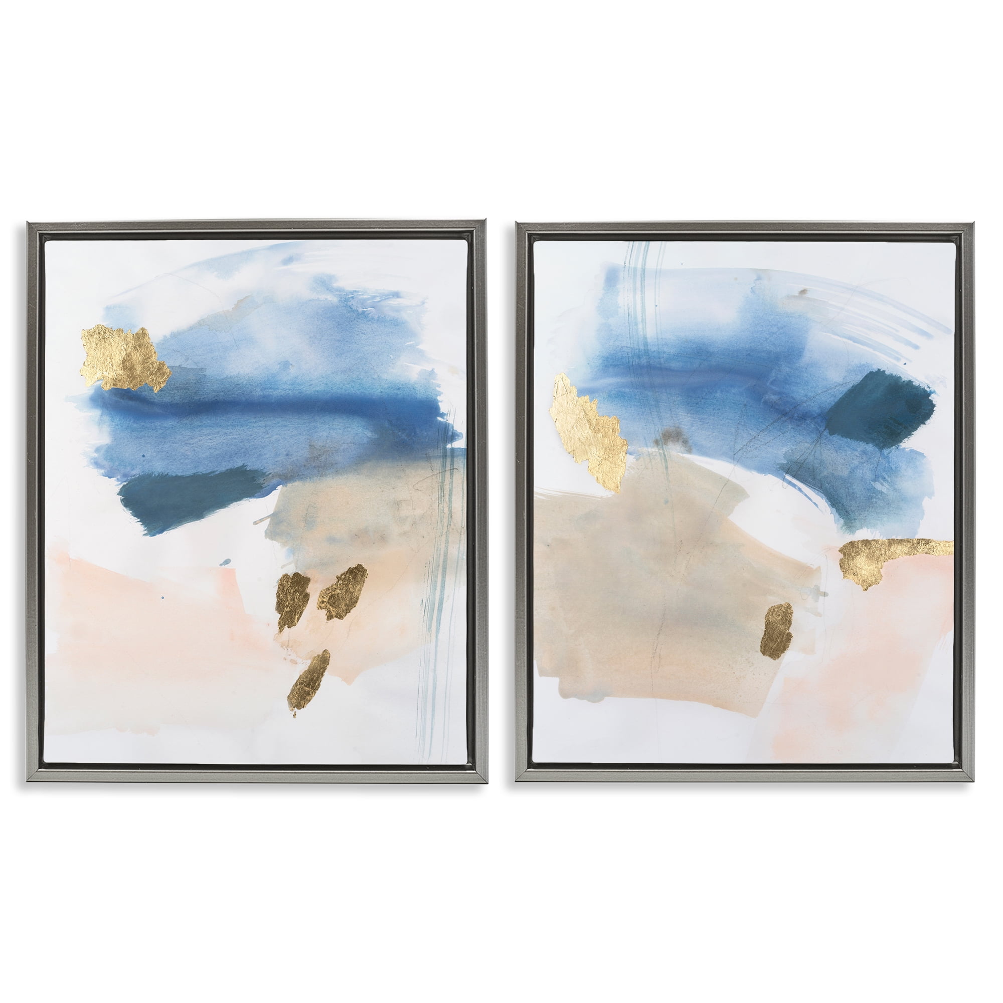 Stupell Industries Beach Themed Abstraction Abstract Painting Gray Floater Framed Canvas Art Print Wall Art, 17 x 21, Set of 2