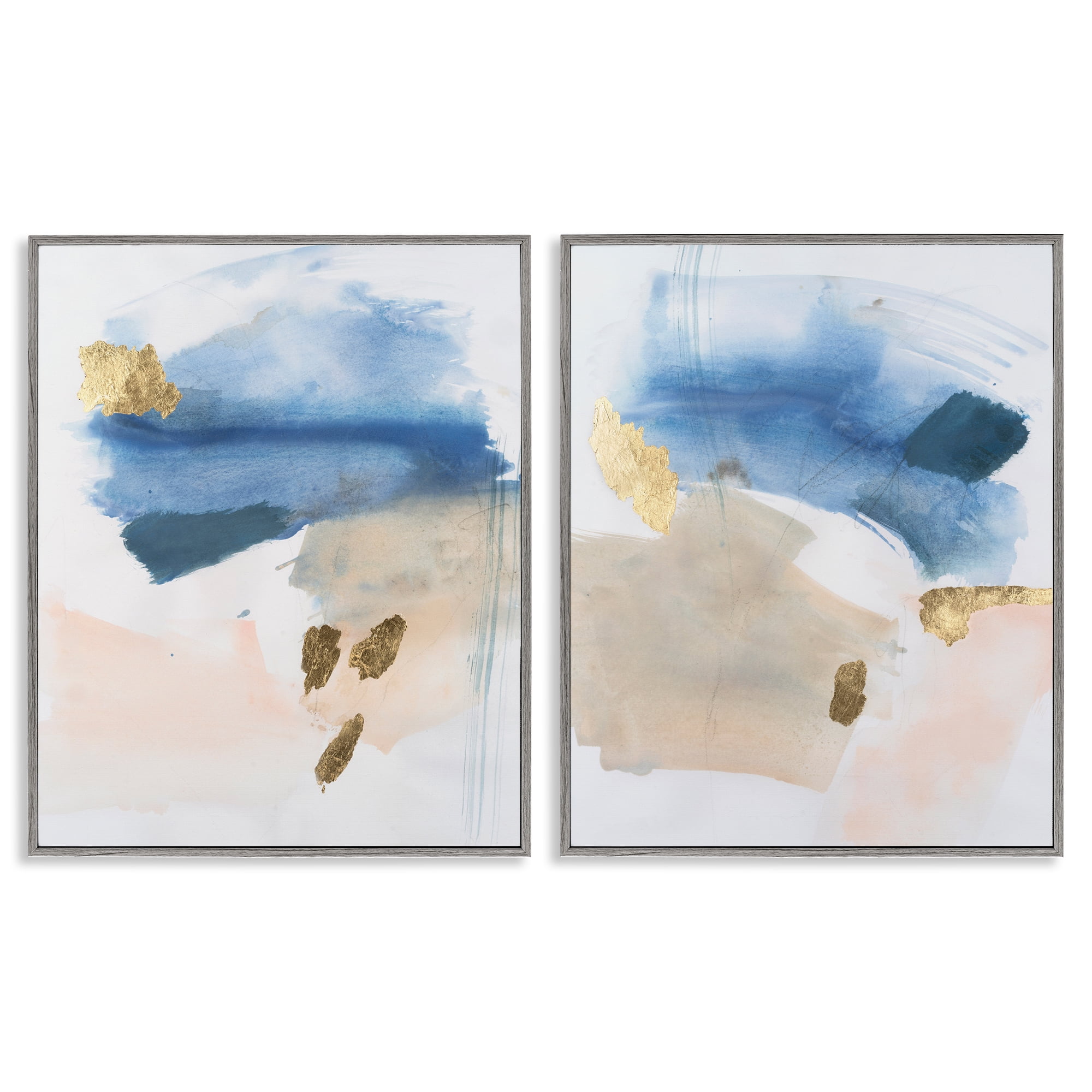 Stupell Industries Beach Themed Abstraction Abstract Painting Gray Framed Art Print Wall Art, 11 x 14, Set of 2