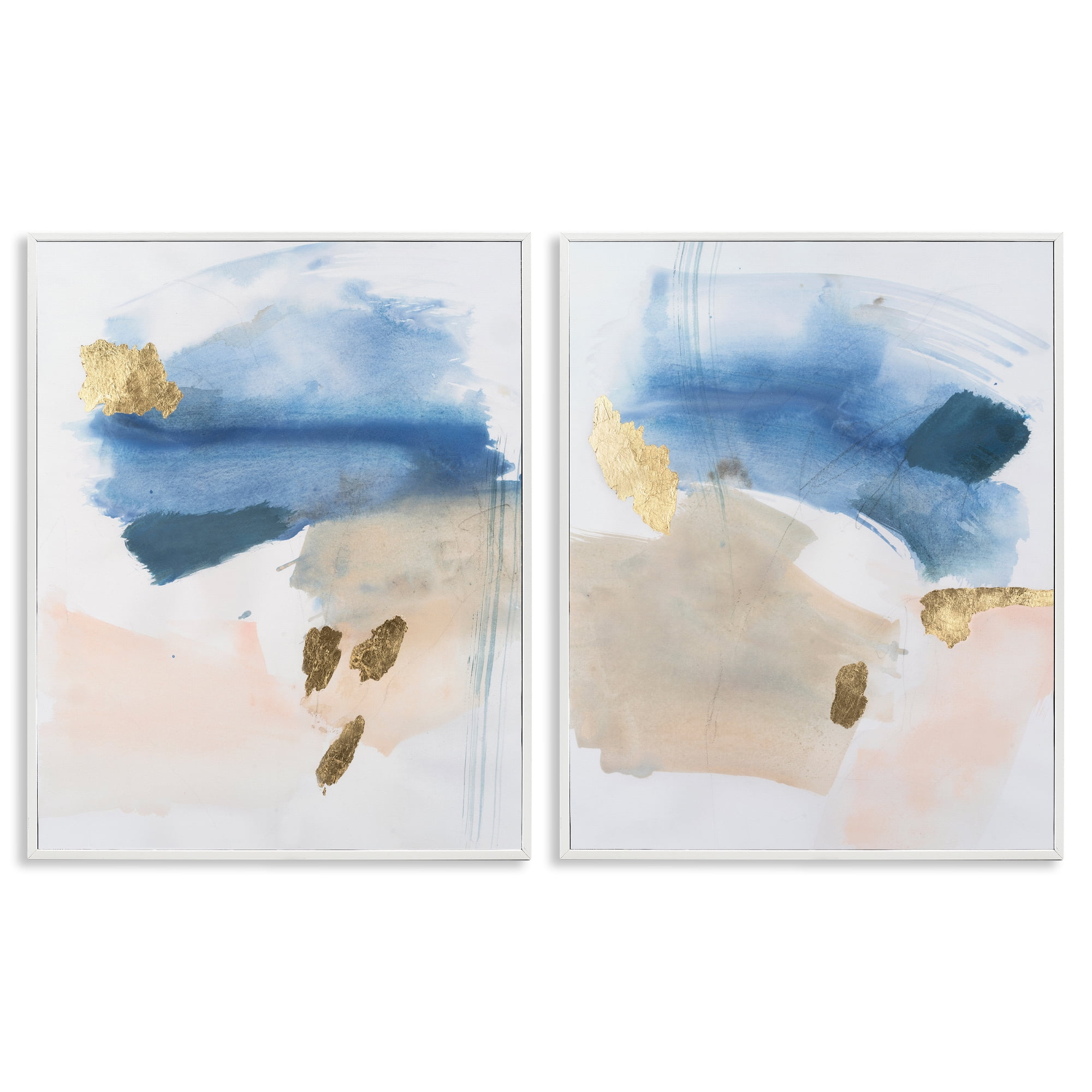 Stupell Industries Beach Themed Abstraction Abstract Painting White Framed Art Print Wall Art, 24 x 30, Set of 2