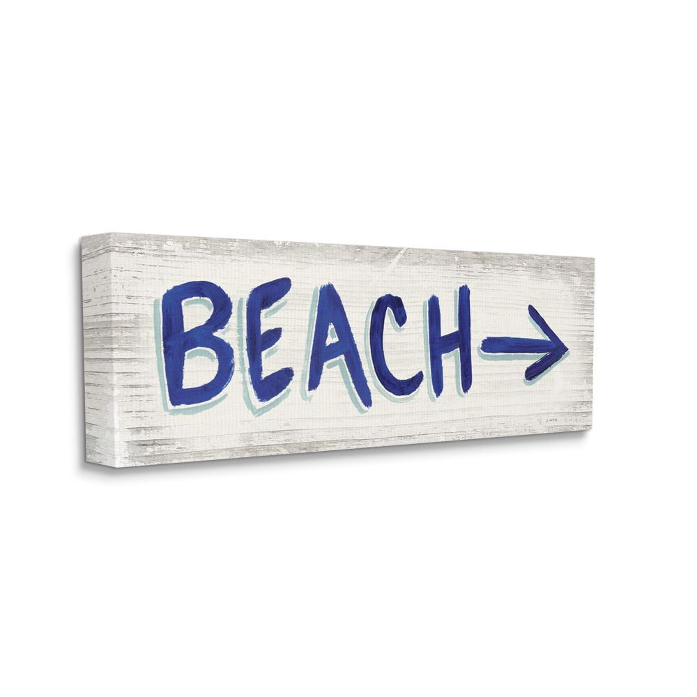 Stupell Industries Beach This Way Arrow Sign Blue White Word Design Canvas Wall Art Design by James Wiens, 17" x 40"