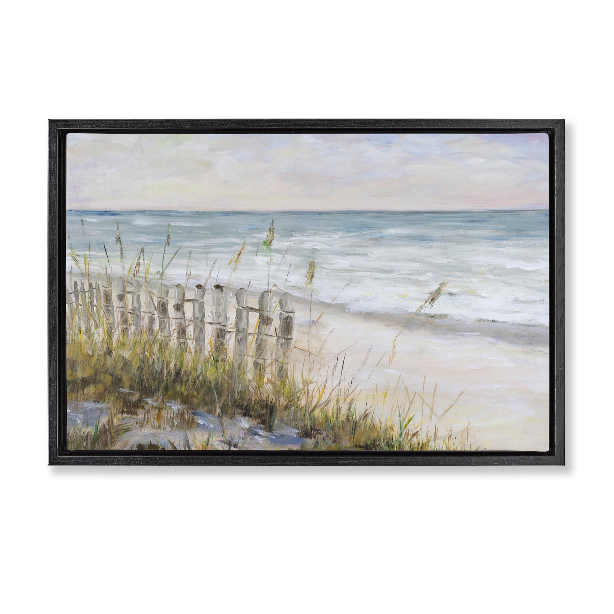 Stupell Industries Beach Tide Pools Landscape Painting Black Floater Framed Canvas Art Print Wall Art, 31 x 21