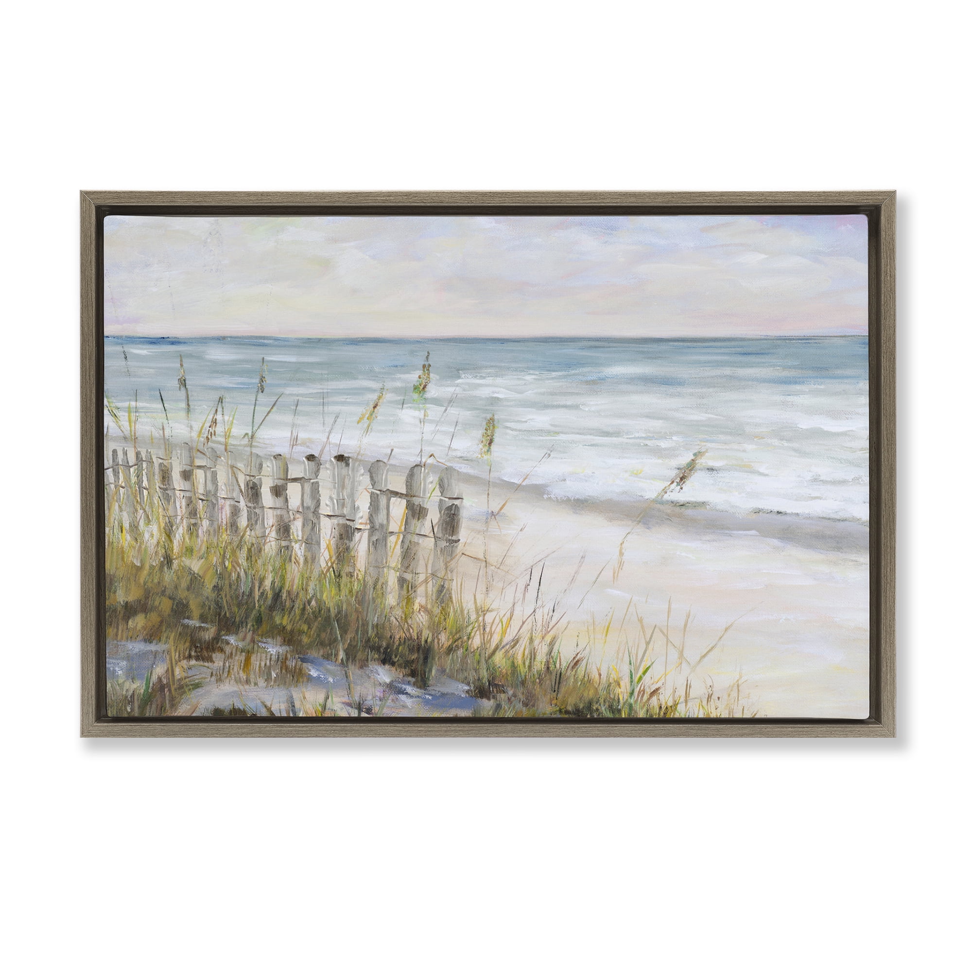 Stupell Industries Beach Tide Pools Landscape Painting Brown Floater Framed Canvas Art Print Wall Art, 31 x 21