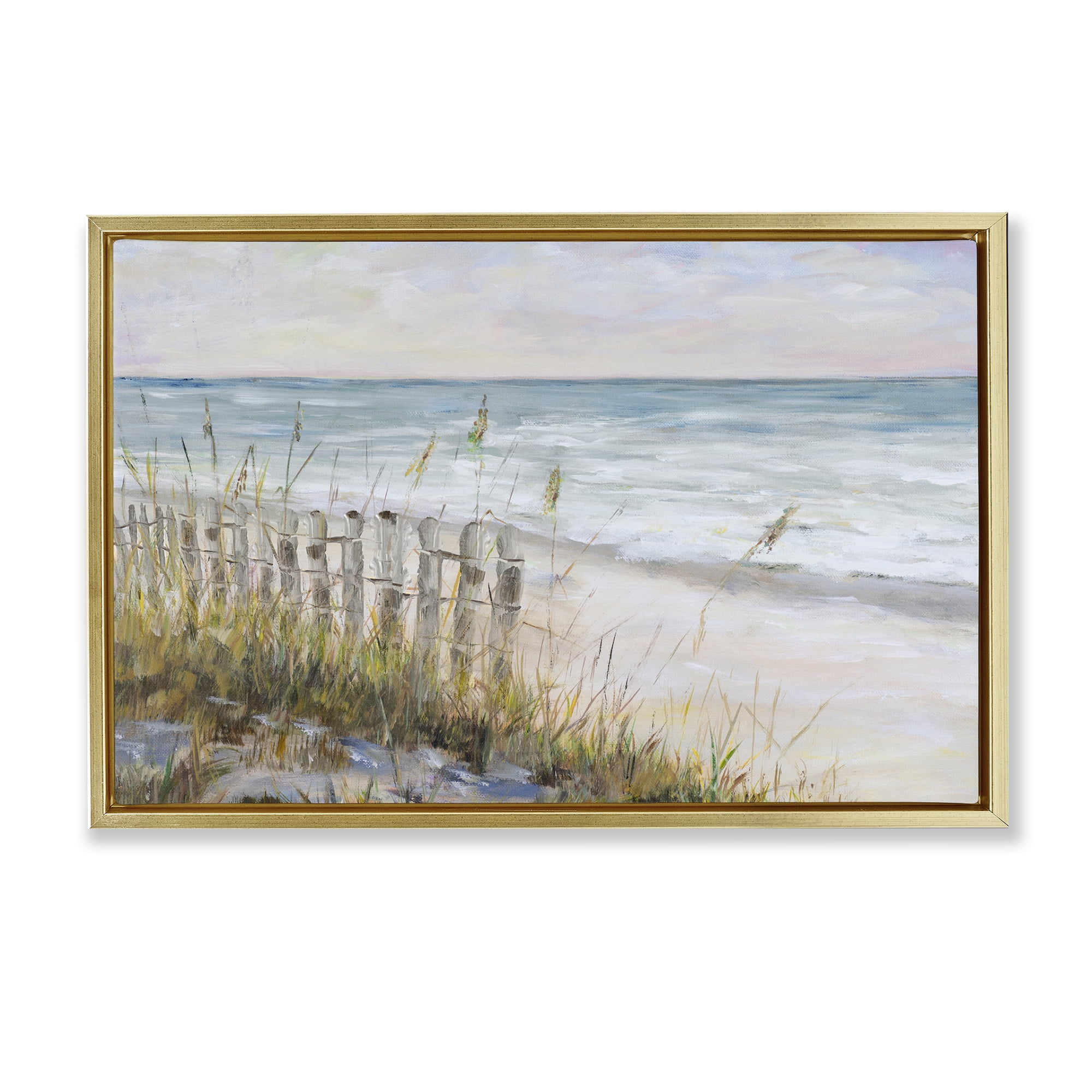 Stupell Industries Beach Tide Pools Landscape Painting Gold Floater Framed Canvas Art Print Wall Art, 31 x 21
