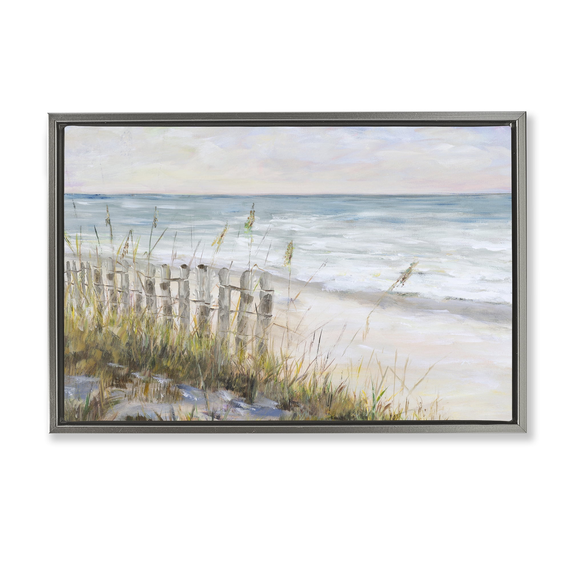 Stupell Industries Beach Tide Pools Landscape Painting Gray Floater Framed Canvas Art Print Wall Art, 31 x 21