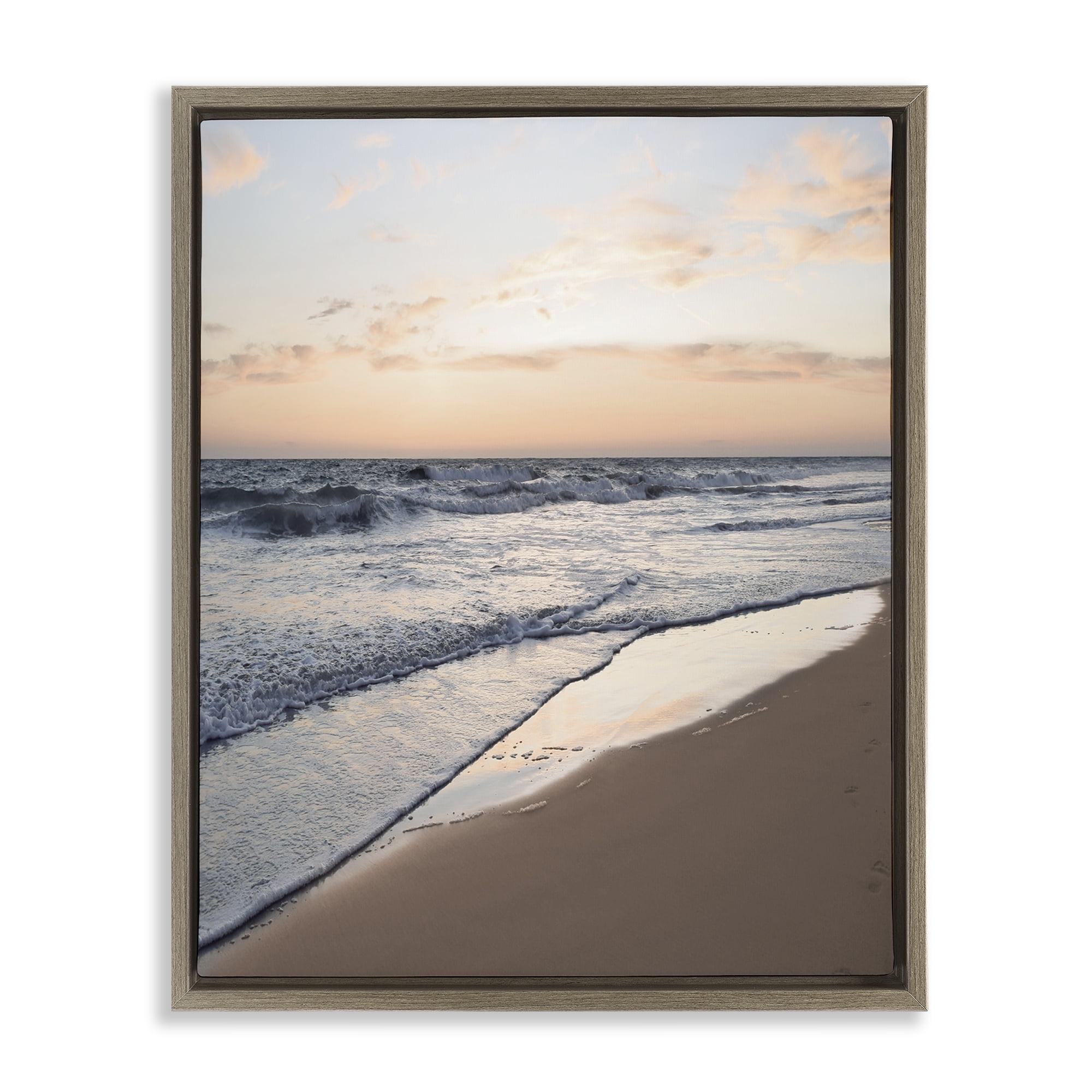 Stupell Industries Beach Tide at Sunset Nautical & Beach Photography Brown Floater Framed Canvas Art Print Wall Art, 25 x 31