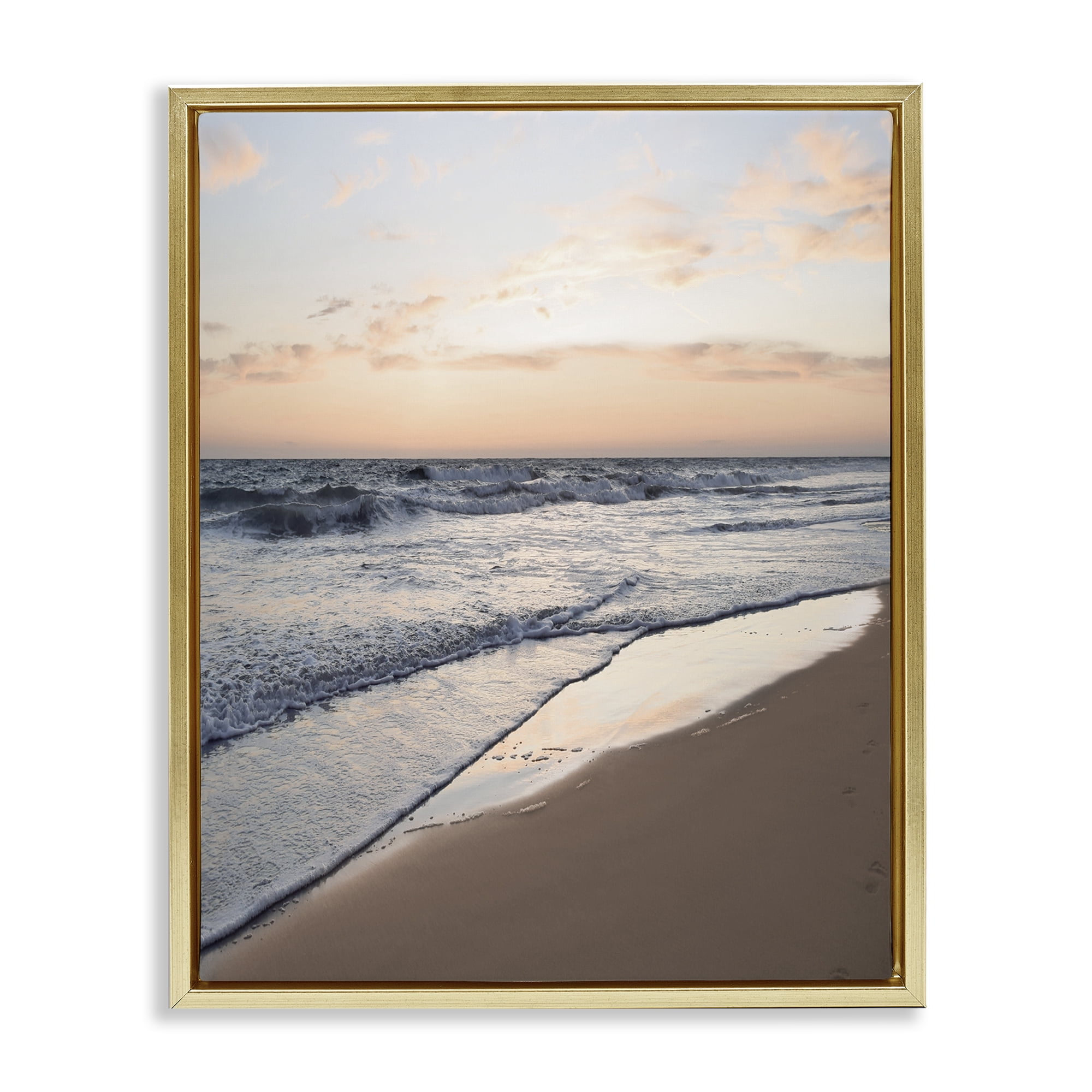 Stupell Industries Beach Tide at Sunset Nautical & Beach Photography Gold Floater Framed Canvas Art Print Wall Art, 17 x 21