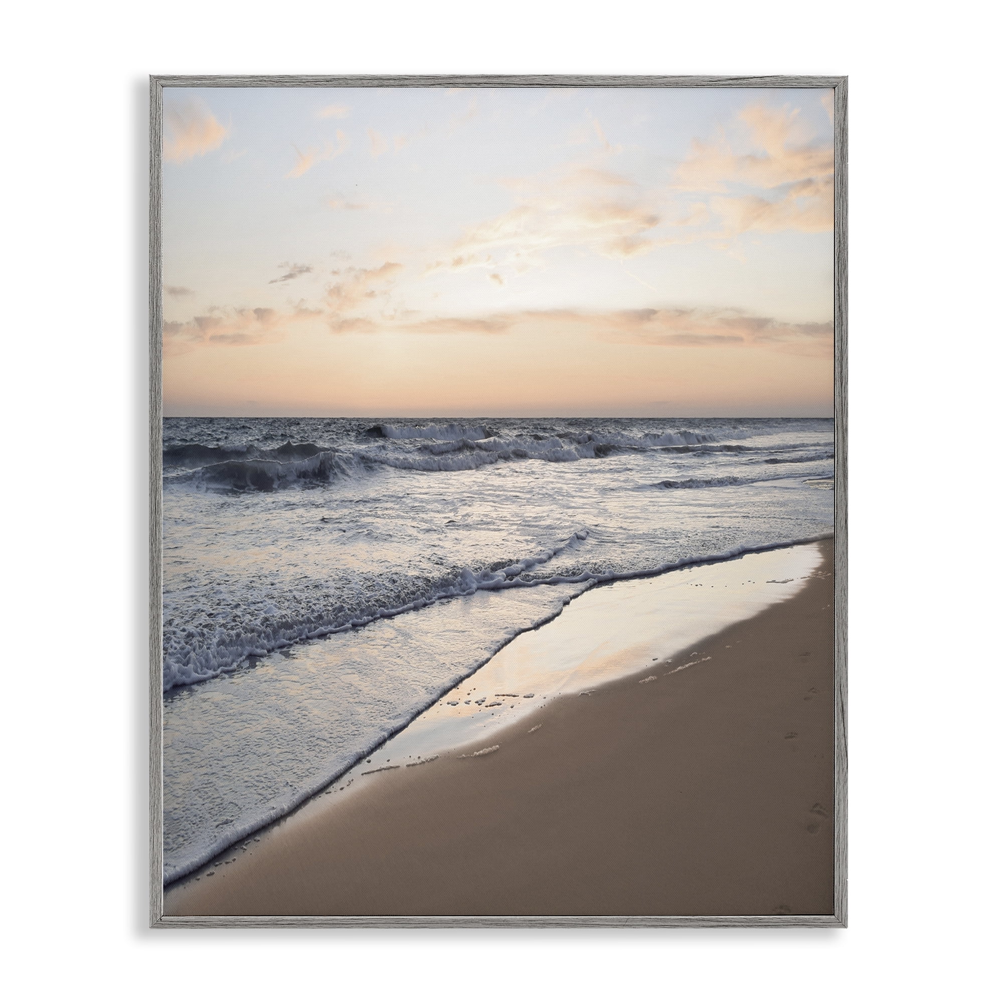 Stupell Industries Beach Tide at Sunset Nautical & Beach Photography Gray Framed Art Print Wall Art, 24 x 30