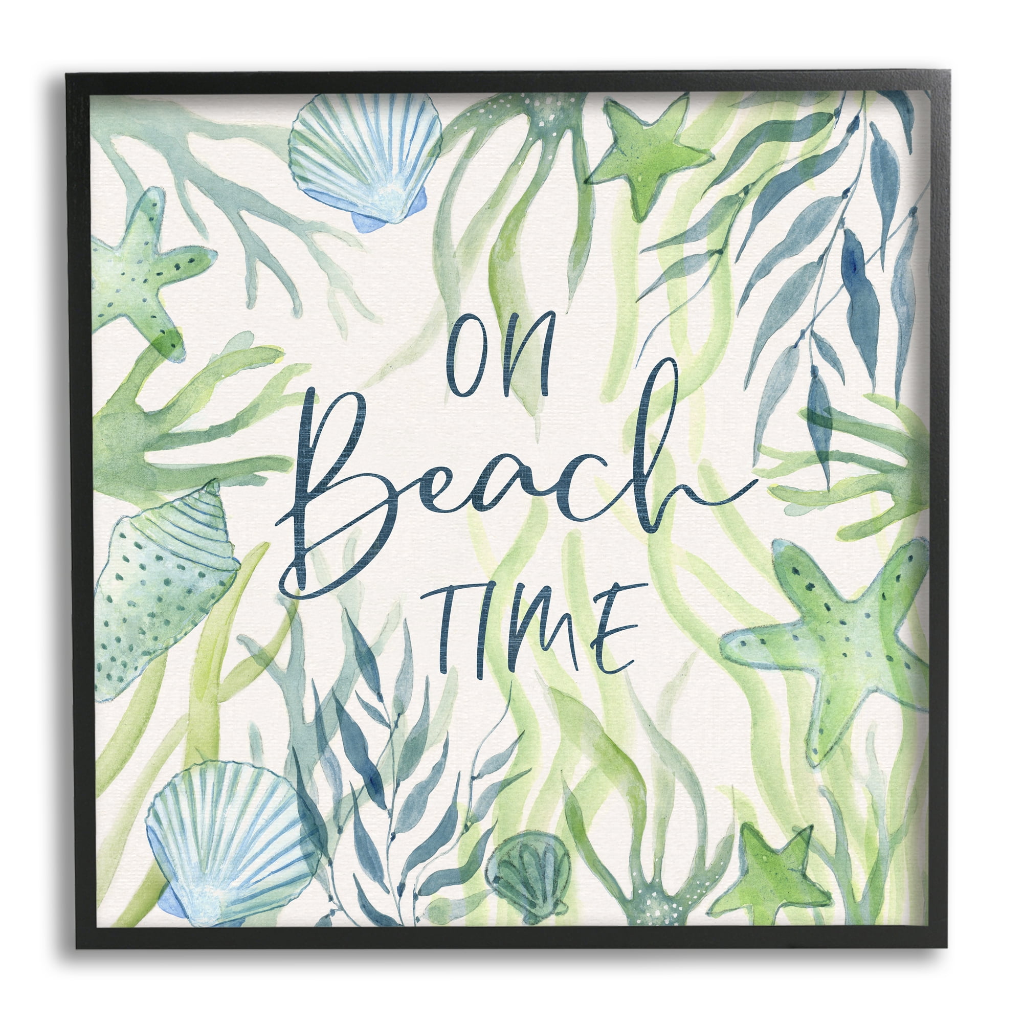 Stupell Industries Beach Time Phrase Animals & Insects Painting Black Framed Art Print Wall Art, 17 x 17