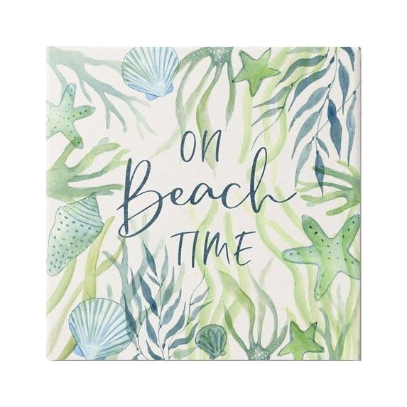 Stupell Industries Beach Time Phrase Animals & Insects Painting Gallery Wrapped Canvas Art Print Wall Art, 17 x 17