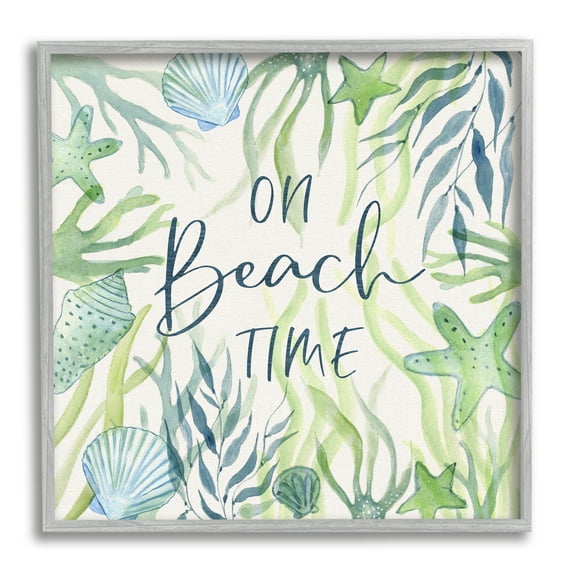 Stupell Industries Beach Time Phrase Animals & Insects Painting Gray Framed Art Print Wall Art, 17 x 17