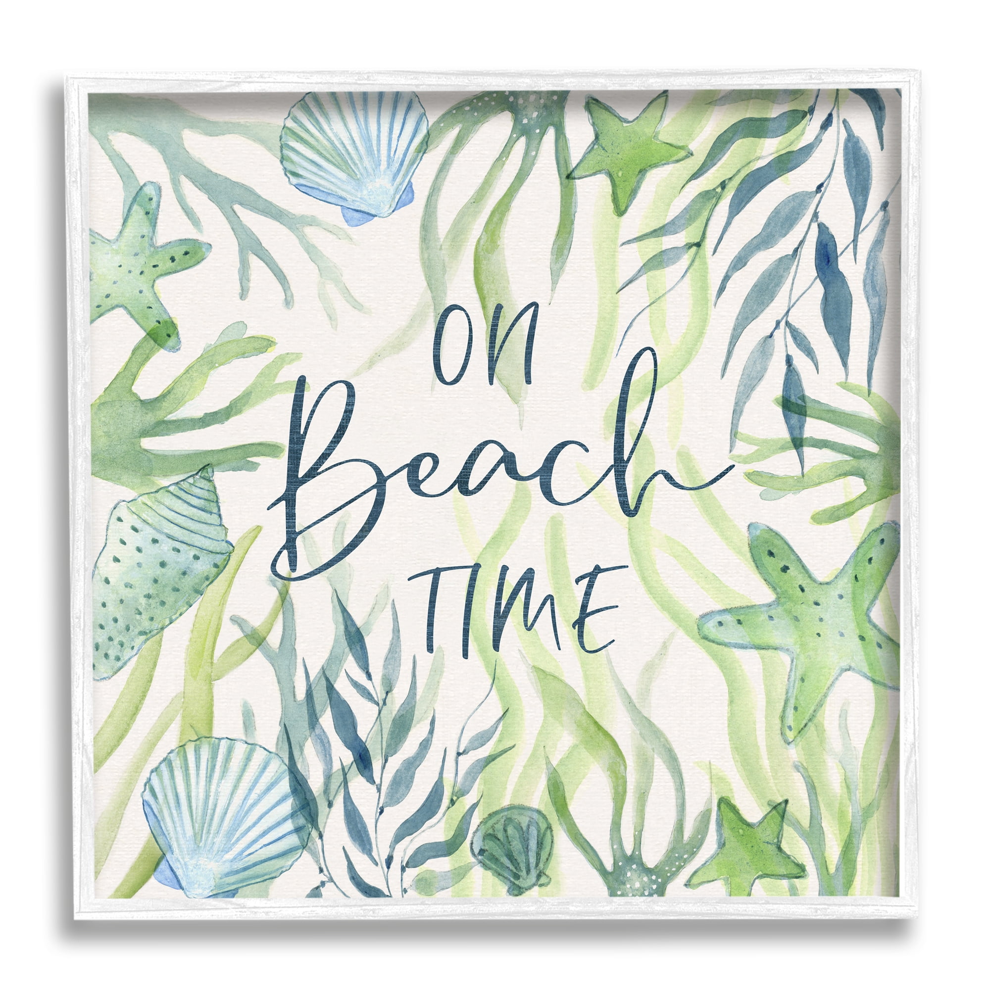 Stupell Industries Beach Time Phrase Animals & Insects Painting White Framed Art Print Wall Art, 17 x 17