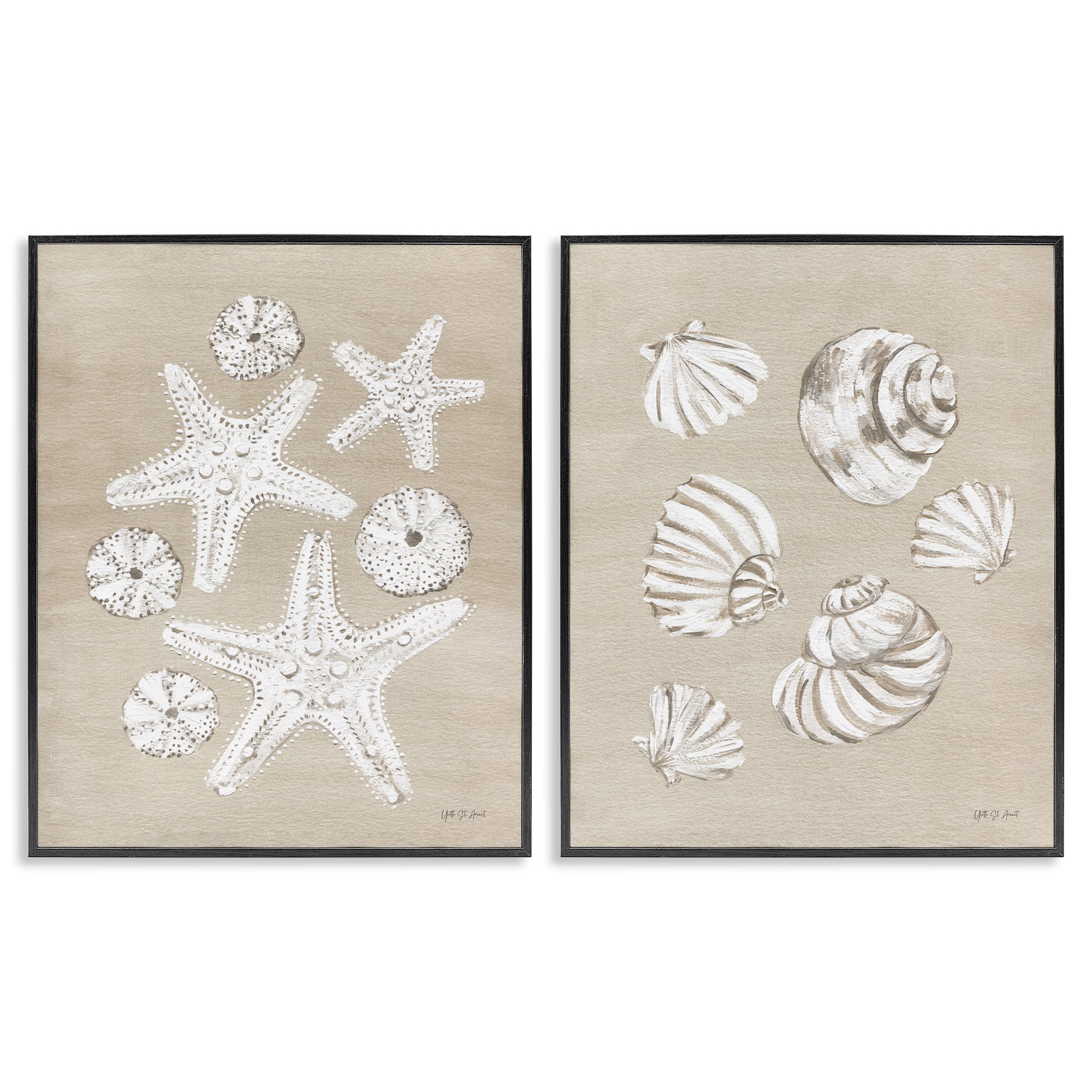Stupell Industries Beach Treasure Starfish Shells Nautical & Beach Painting Black Framed Art Print Wall Art, 11 x 14, Set of 2
