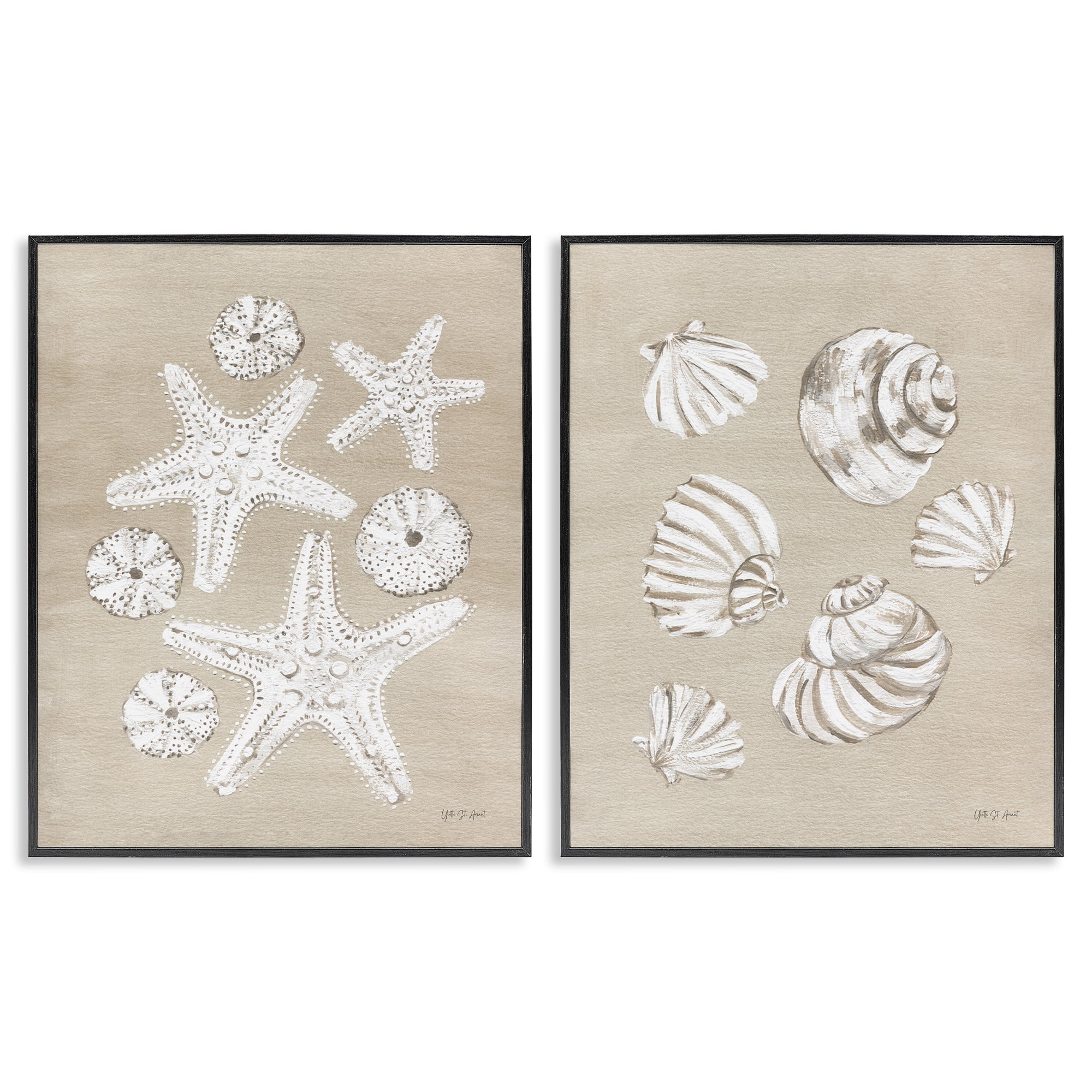 Stupell Industries Beach Treasure Starfish Shells Nautical & Beach Painting Black Framed Art Print Wall Art, 16 x 20, Set of 2