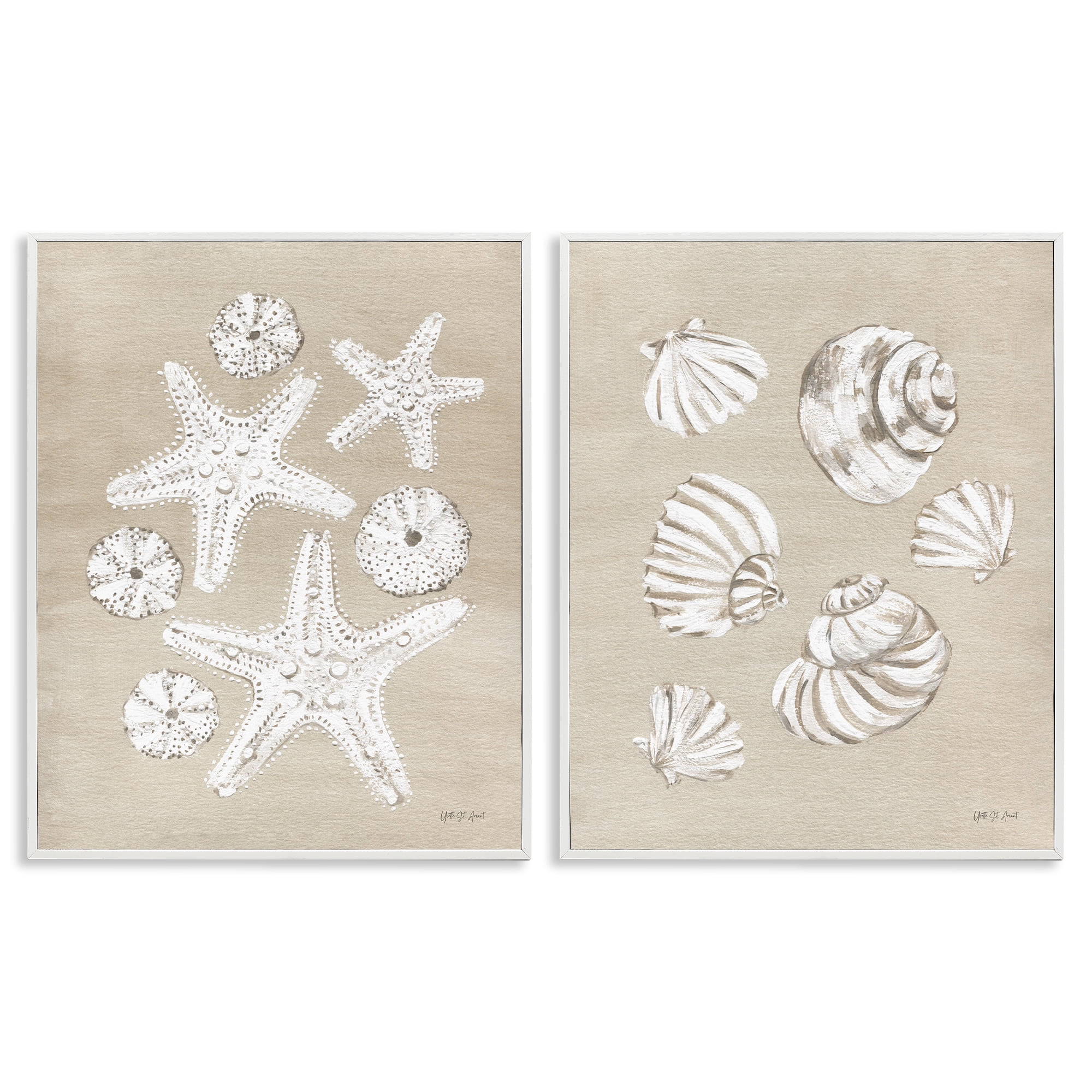 Stupell Industries Beach Treasure Starfish Shells Nautical & Beach Painting White Framed Art Print Wall Art, 16 x 20, Set of 2