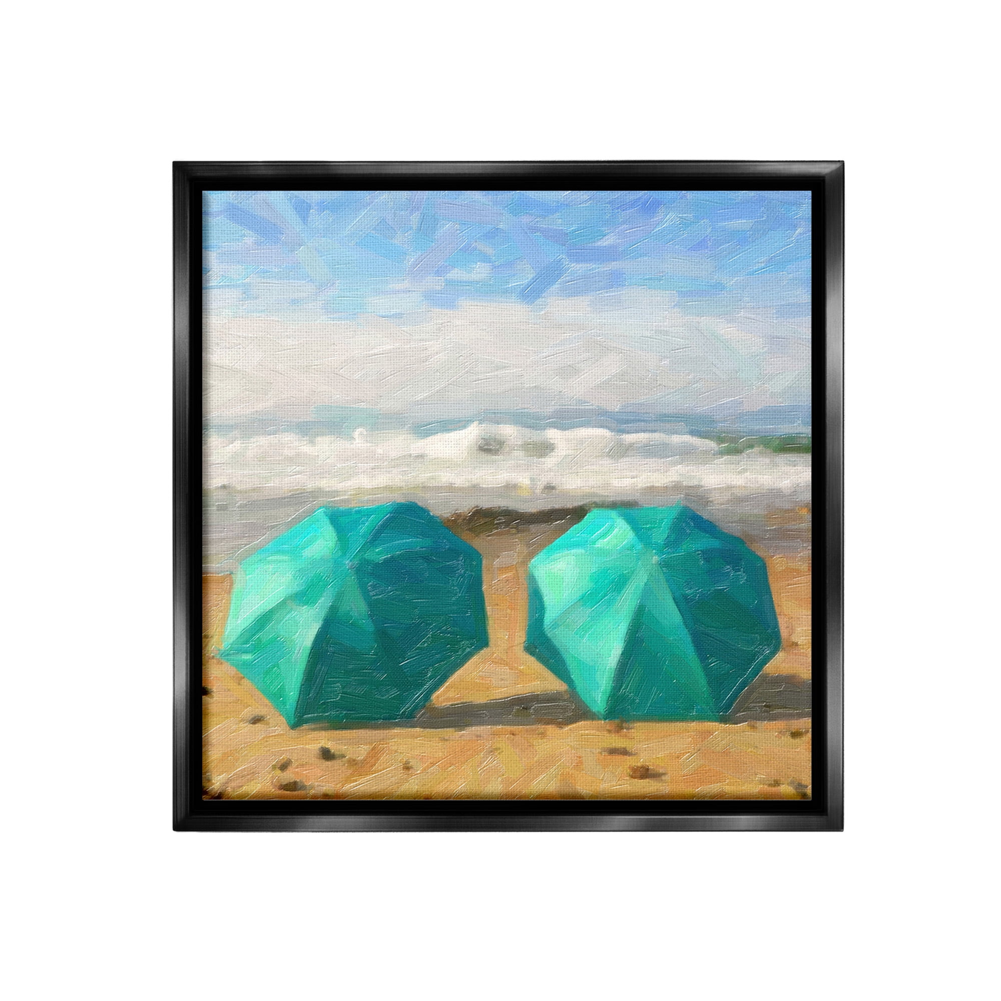 Stupell Industries Beach Umbrella Duo Landscape Painting Black Floater Framed Canvas Art Print Wall Art, 18 x 18
