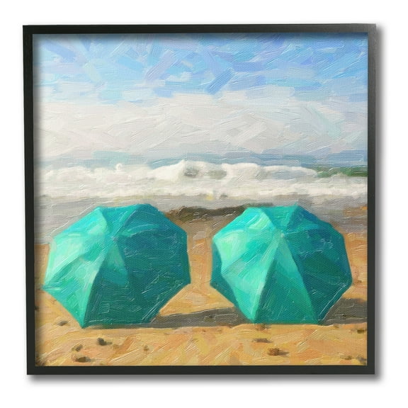 Stupell Industries Beach Umbrella Duo Landscape Painting Black Framed Art Print Wall Art, 12 x 12