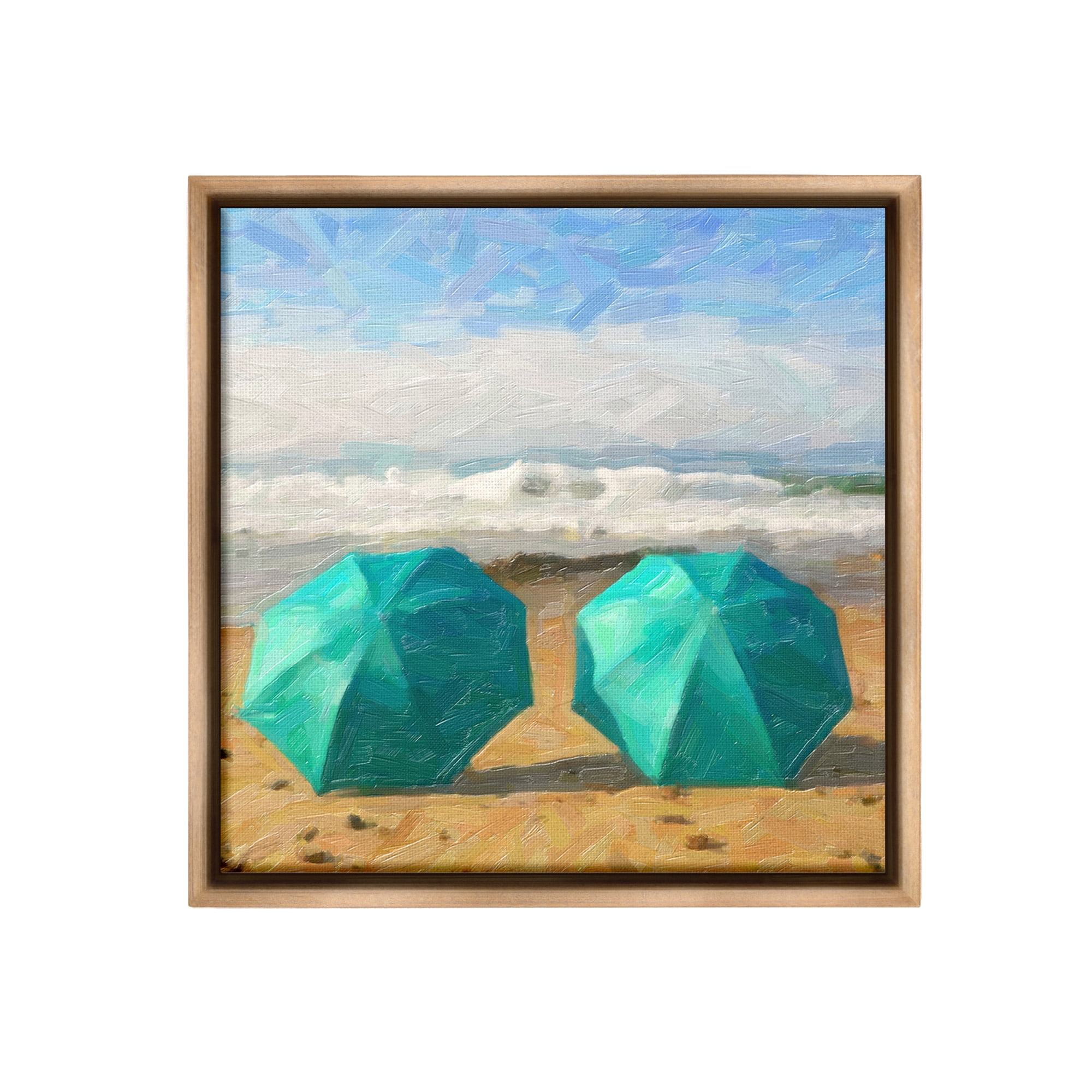 Stupell Industries Beach Umbrella Duo Landscape Painting Brown Floater Framed Canvas Art Print Wall Art, 18 x 18
