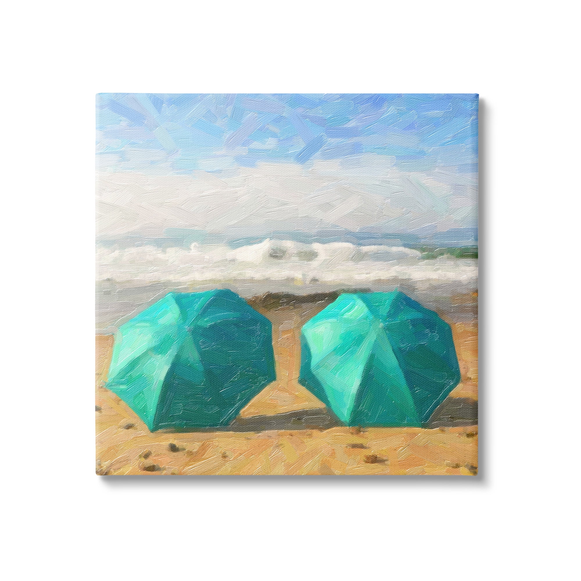 Stupell Industries Beach Umbrella Duo Landscape Painting Gallery Wrapped Canvas Art Print Wall Art, 30 x 30