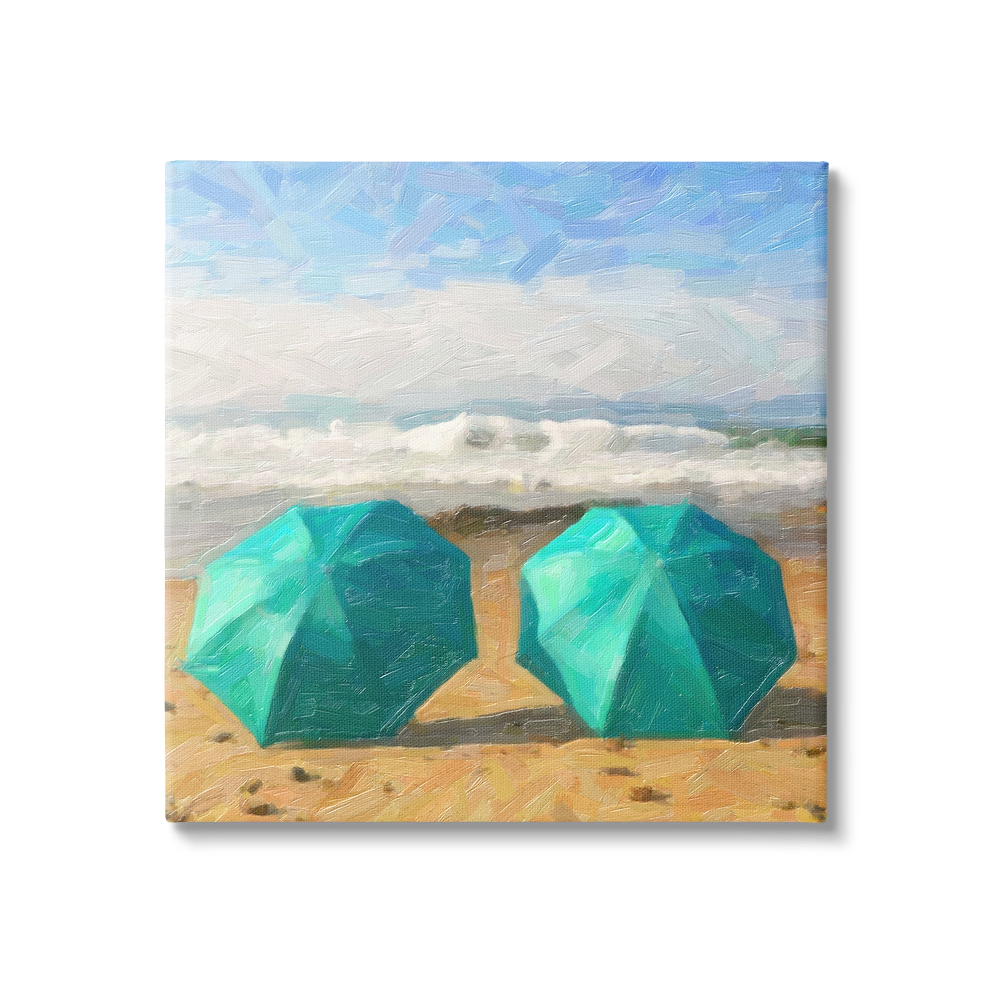 Stupell Industries Beach Umbrella Duo Landscape Painting Gallery Wrapped Canvas Art Print Wall Art, 36 x 36