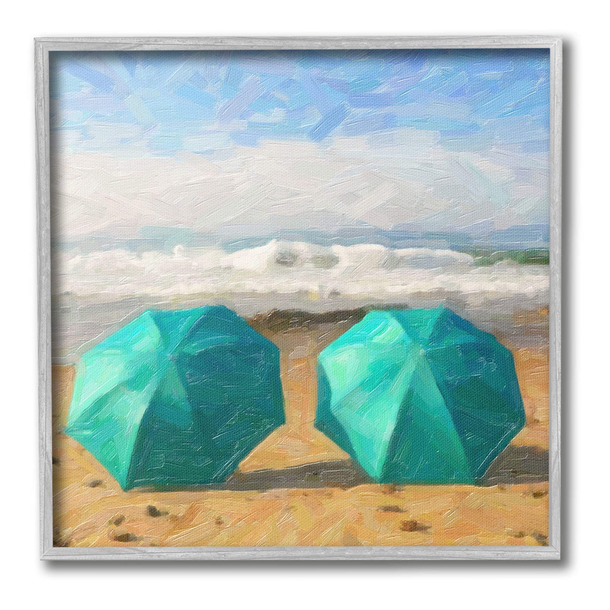 Stupell Industries Beach Umbrella Duo Landscape Painting Gray Framed Art Print Wall Art, 24 x 24