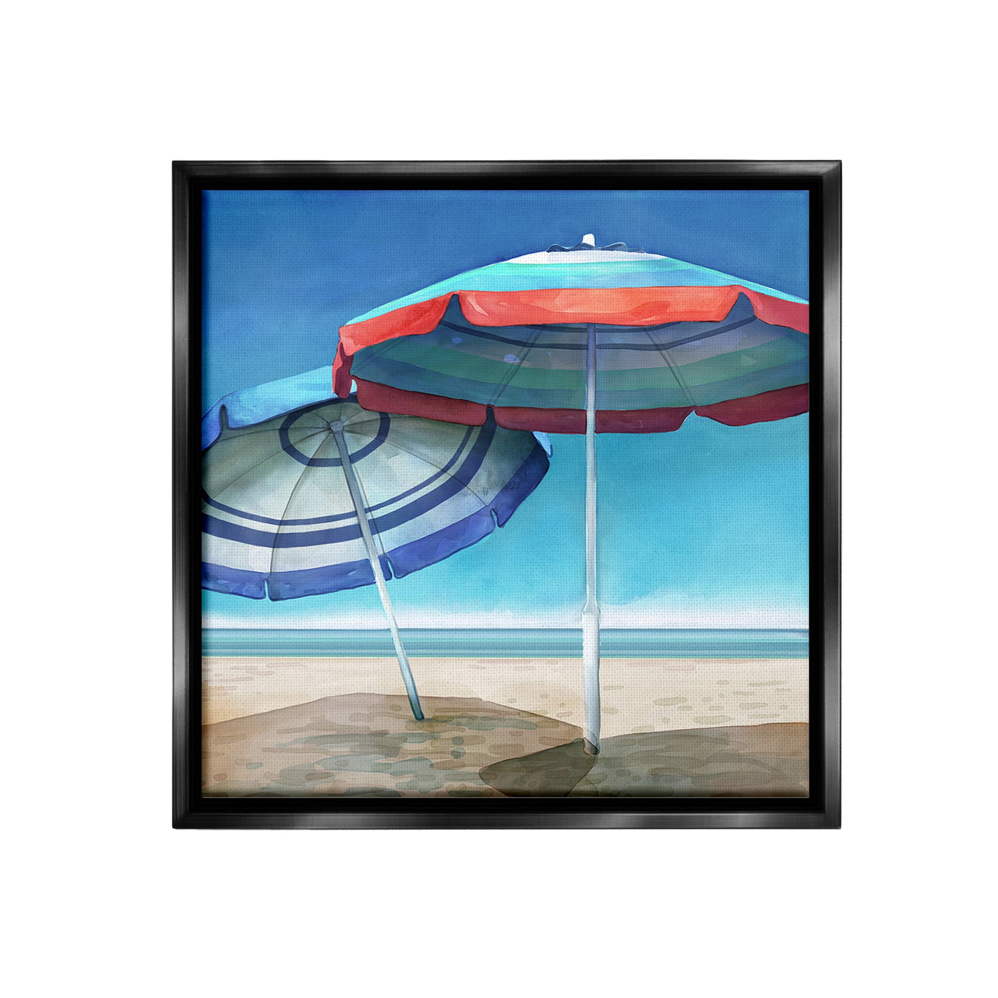 Stupell Industries Beach Umbrella Shadows Landscape Painting Black Floater Framed Canvas Art Print Wall Art, 18 x 18