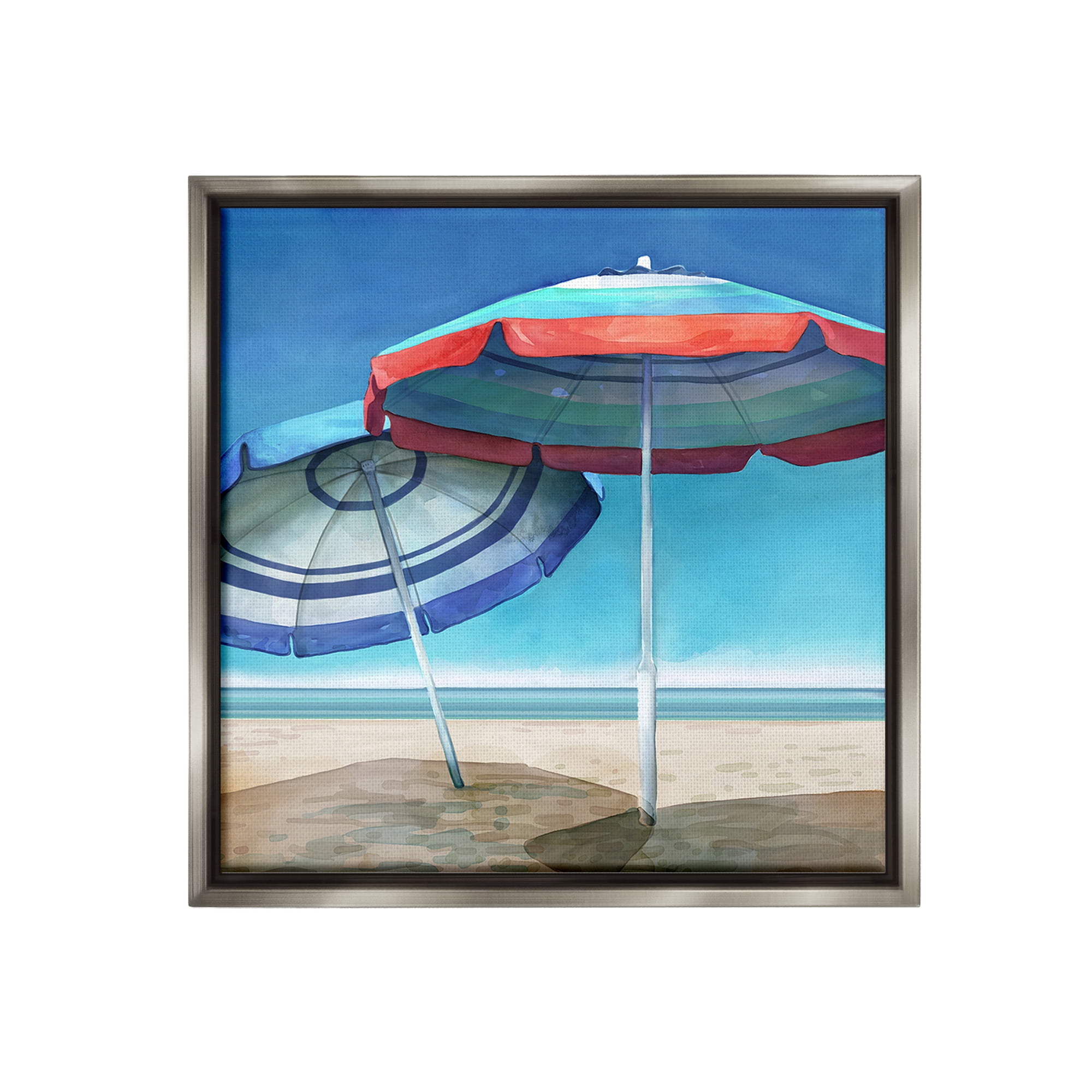 Stupell Industries Beach Umbrella Shadows Landscape Painting Gray Floater Framed Canvas Art Print Wall Art, 18 x 18