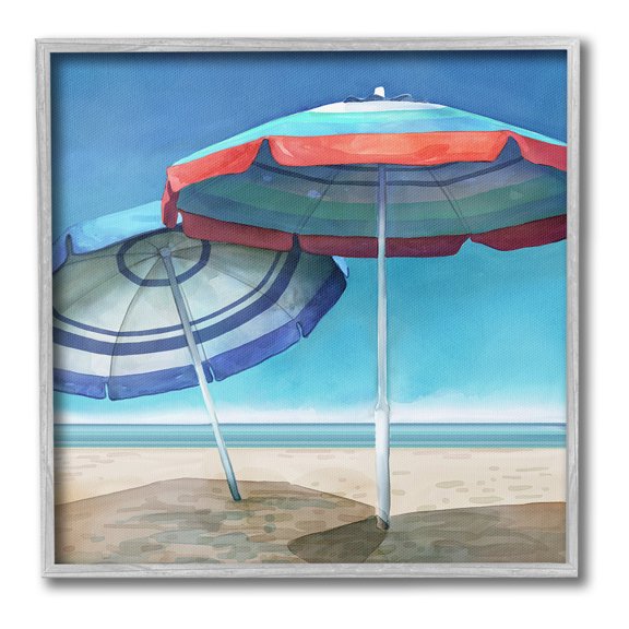 Stupell Industries Beach Umbrella Shadows Landscape Painting Gray Framed Art Print Wall Art, 12 x 12