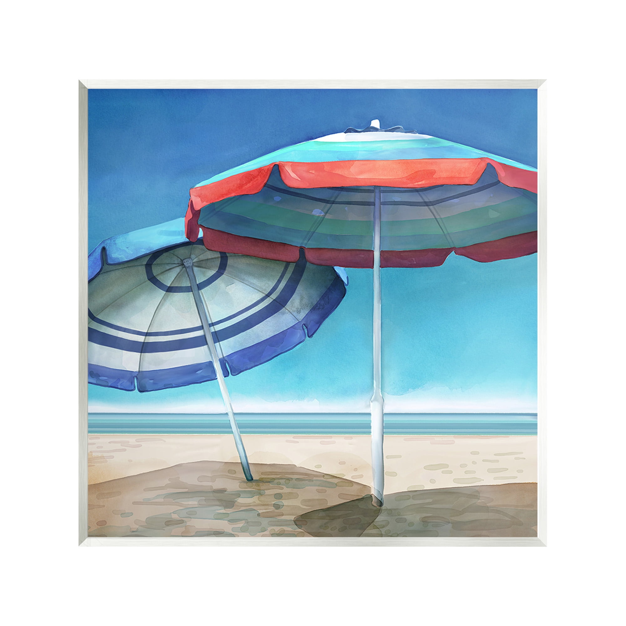 Stupell Industries Beach Umbrella Shadows Landscape Painting Unframed Art Print Wall Art, 12 x 12