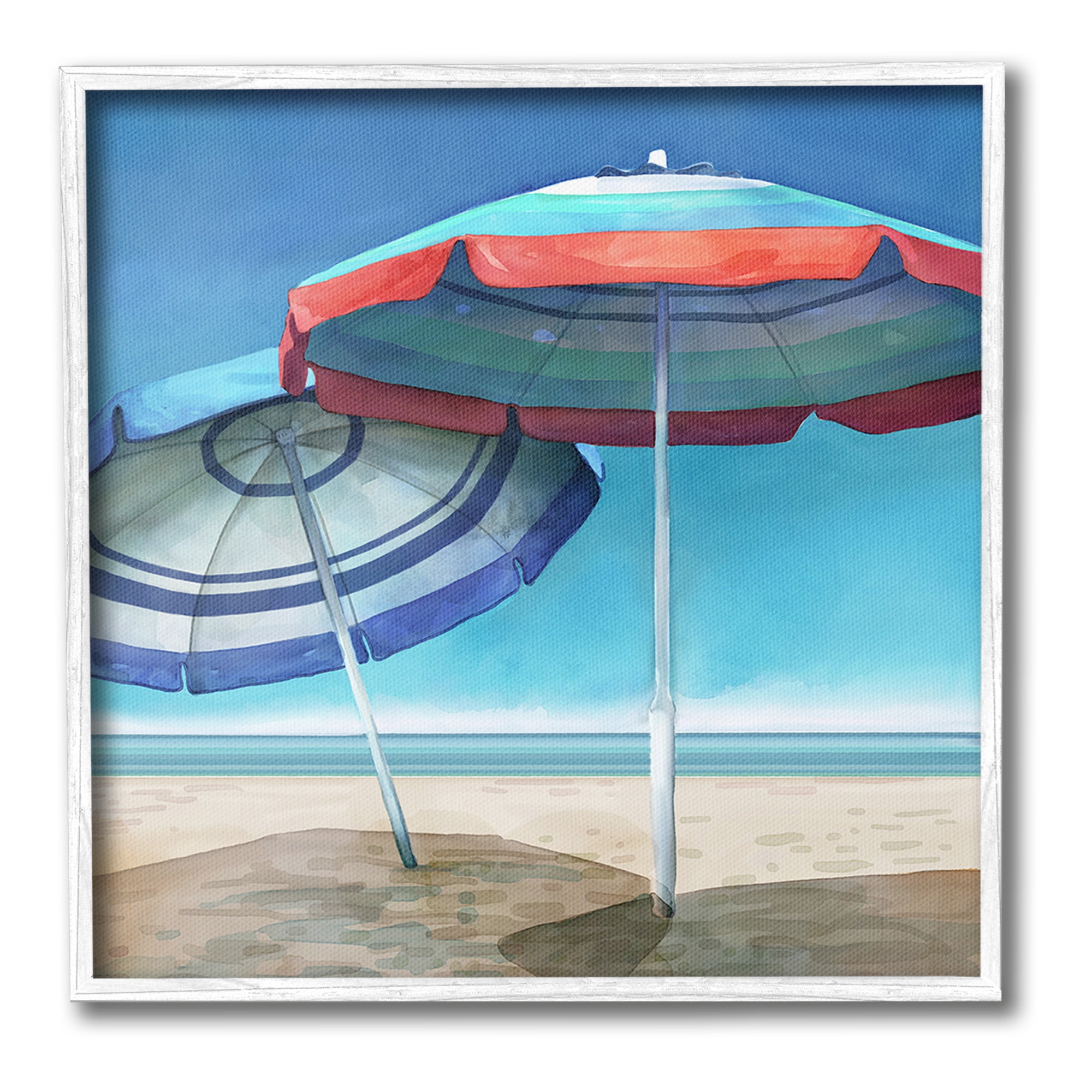 Stupell Industries Beach Umbrella Shadows Landscape Painting White Framed Art Print Wall Art, 17 x 17