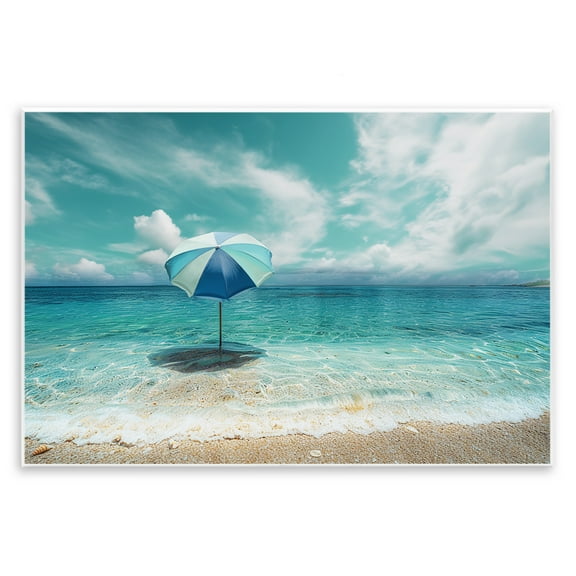 Stupell Industries Beach Umbrella in Shoreline Beach Photography Unframed Art Print Wall Art, 15 x 10