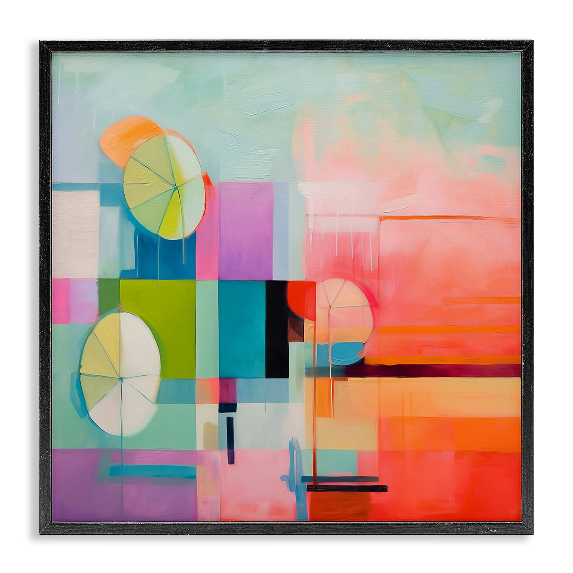 Stupell Industries Beach Umbrellas Abstraction Abstract Painting Black Framed Art Print Wall Art, 12 x 12