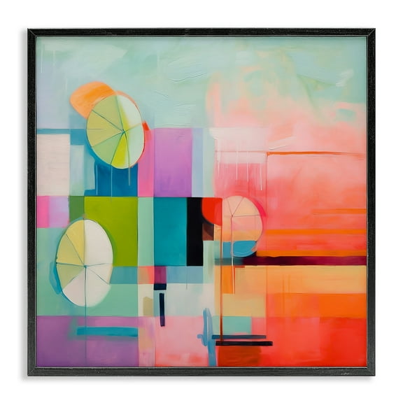 Stupell Industries Beach Umbrellas Abstraction Abstract Painting Black Framed Art Print Wall Art, 12 x 12