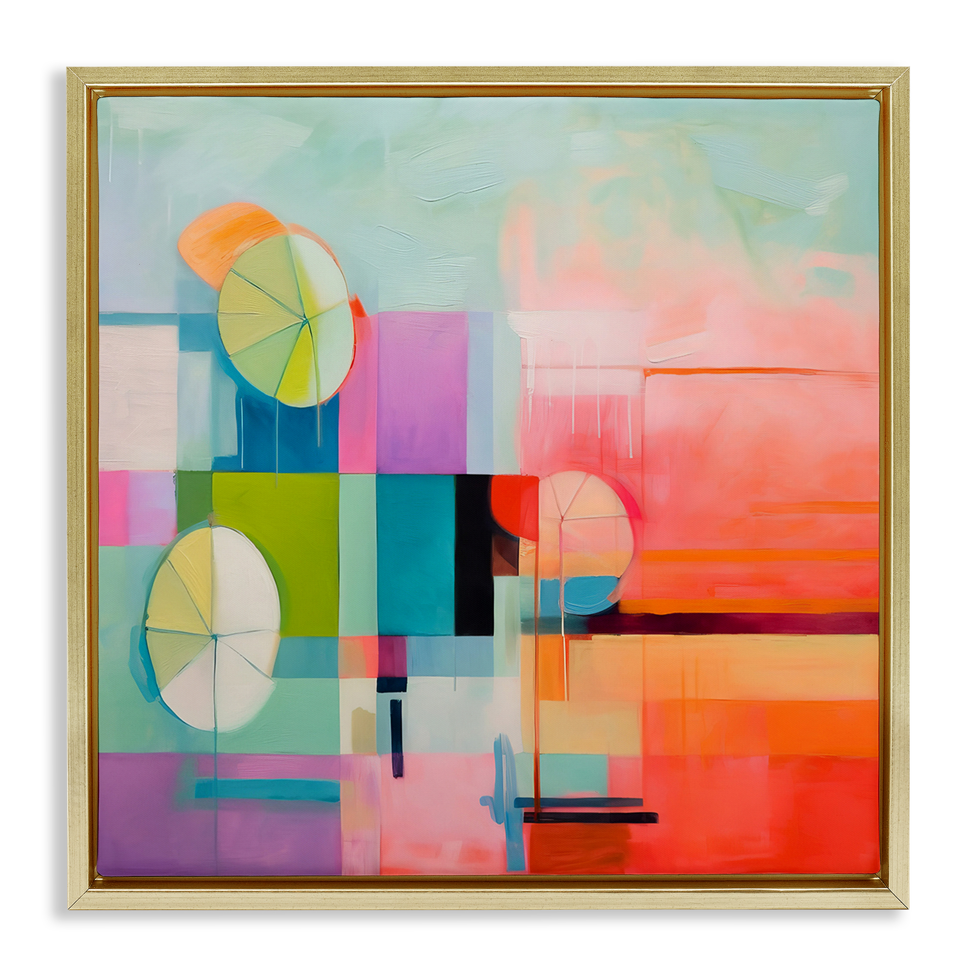 Stupell Industries Beach Umbrellas Abstraction Abstract Painting Gold Floater Framed Canvas Art Print Wall Art, 25 x 25