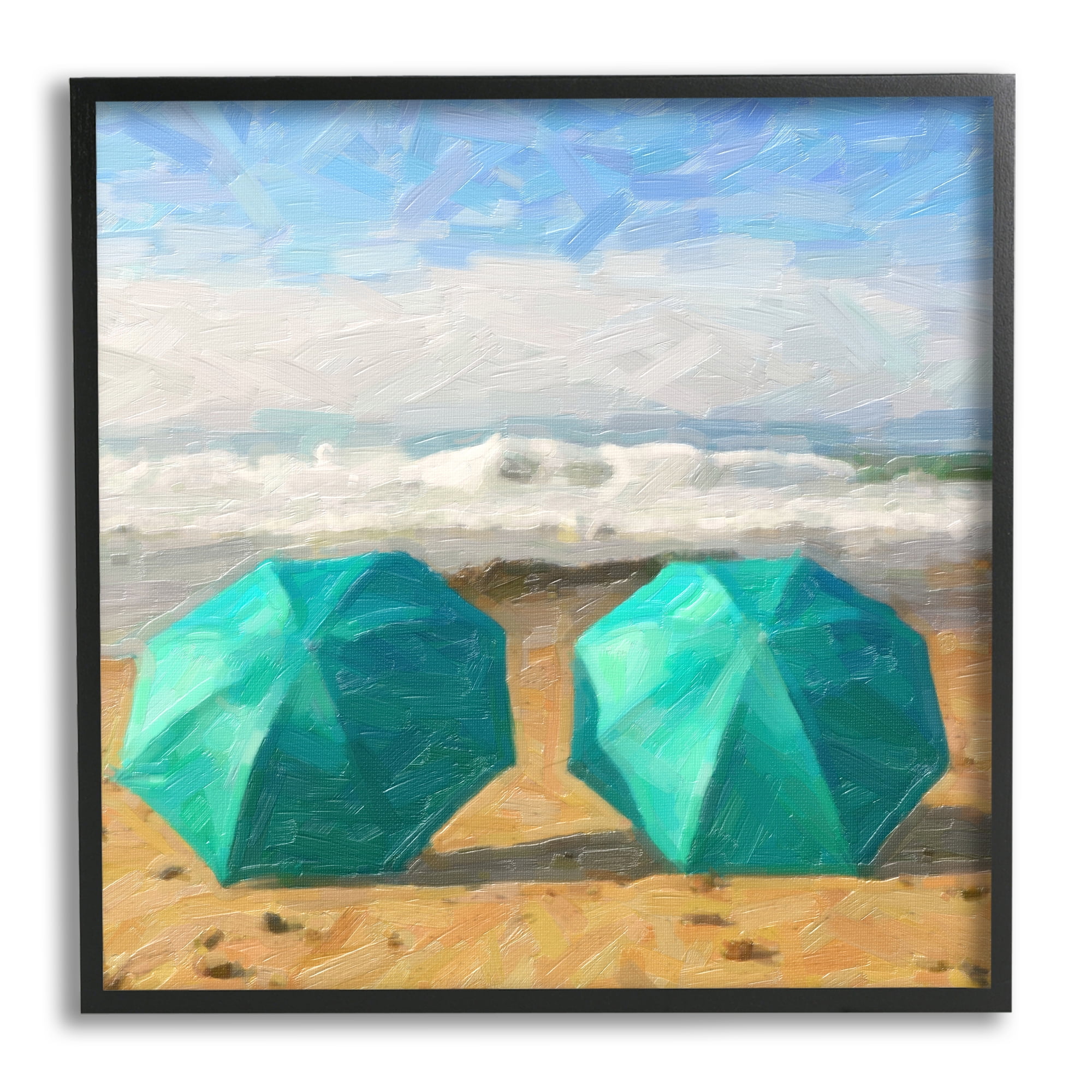 Stupell Industries Beach Umbrellas Duo Nature Painting Black Framed Art Print Wall Art, 24 x 24