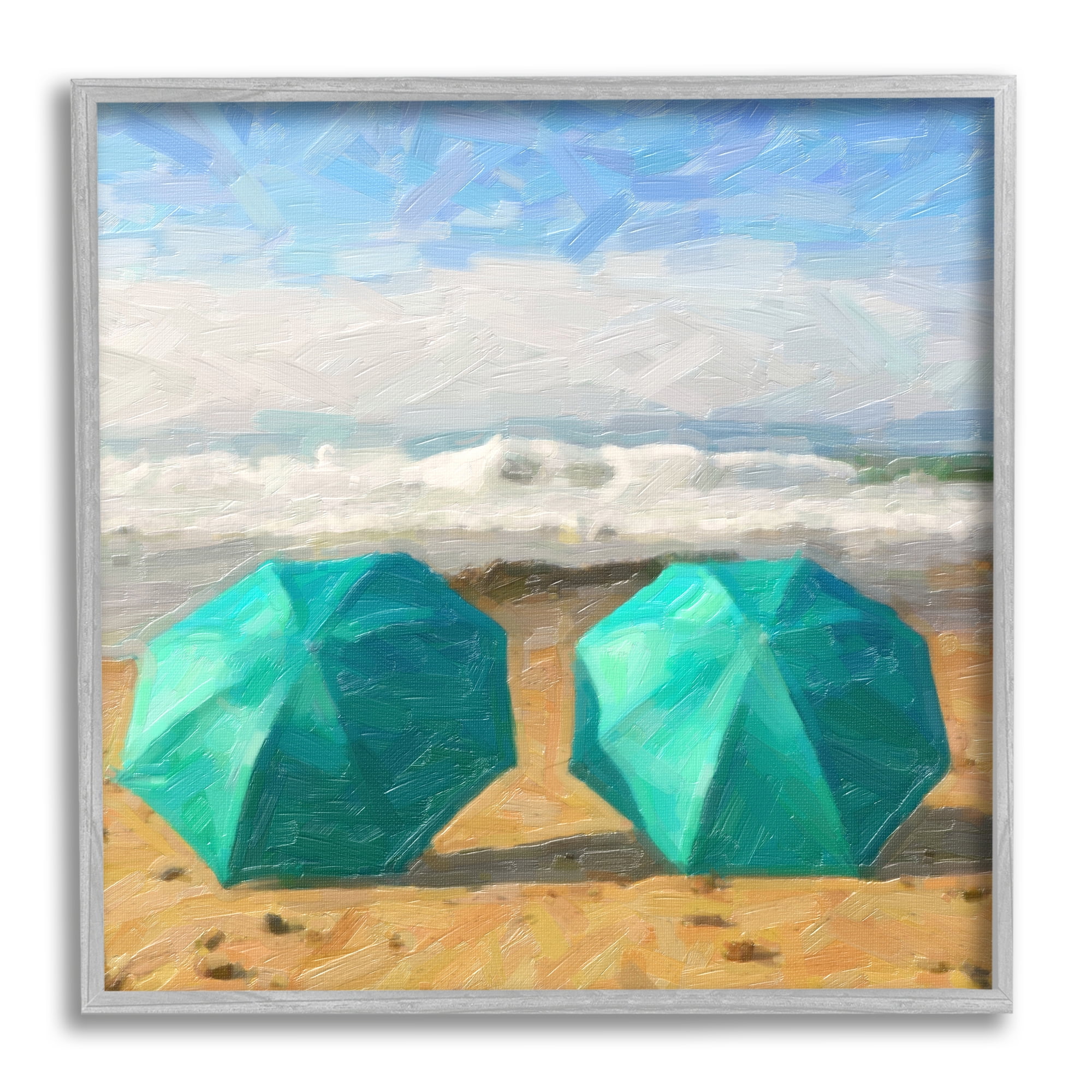 Stupell Industries Beach Umbrellas Duo Nature Painting Gray Framed Art Print Wall Art, 17 x 17