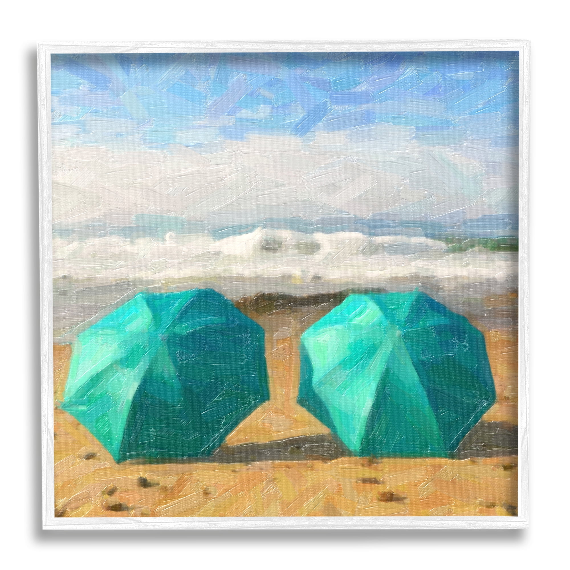 Stupell Industries Beach Umbrellas Duo Nature Painting White Framed Art Print Wall Art, 17 x 17