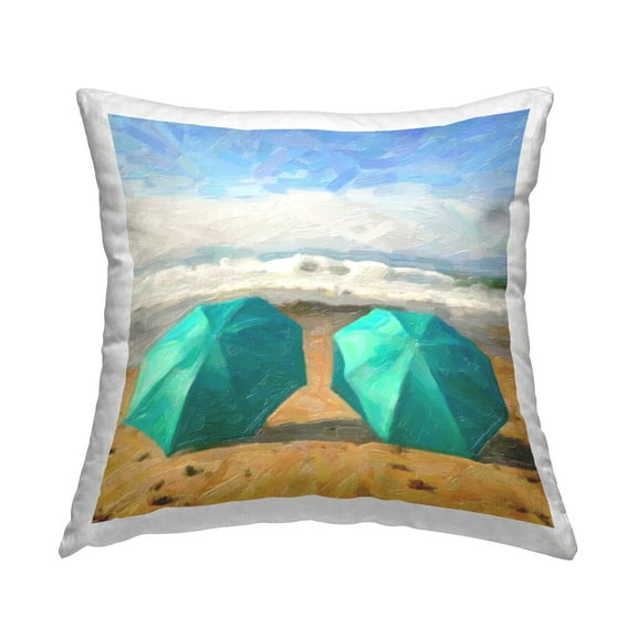 Stupell Industries Beach Umbrellas Ocean Waves Square Decorative Printed Throw Pillow, 18 x 18