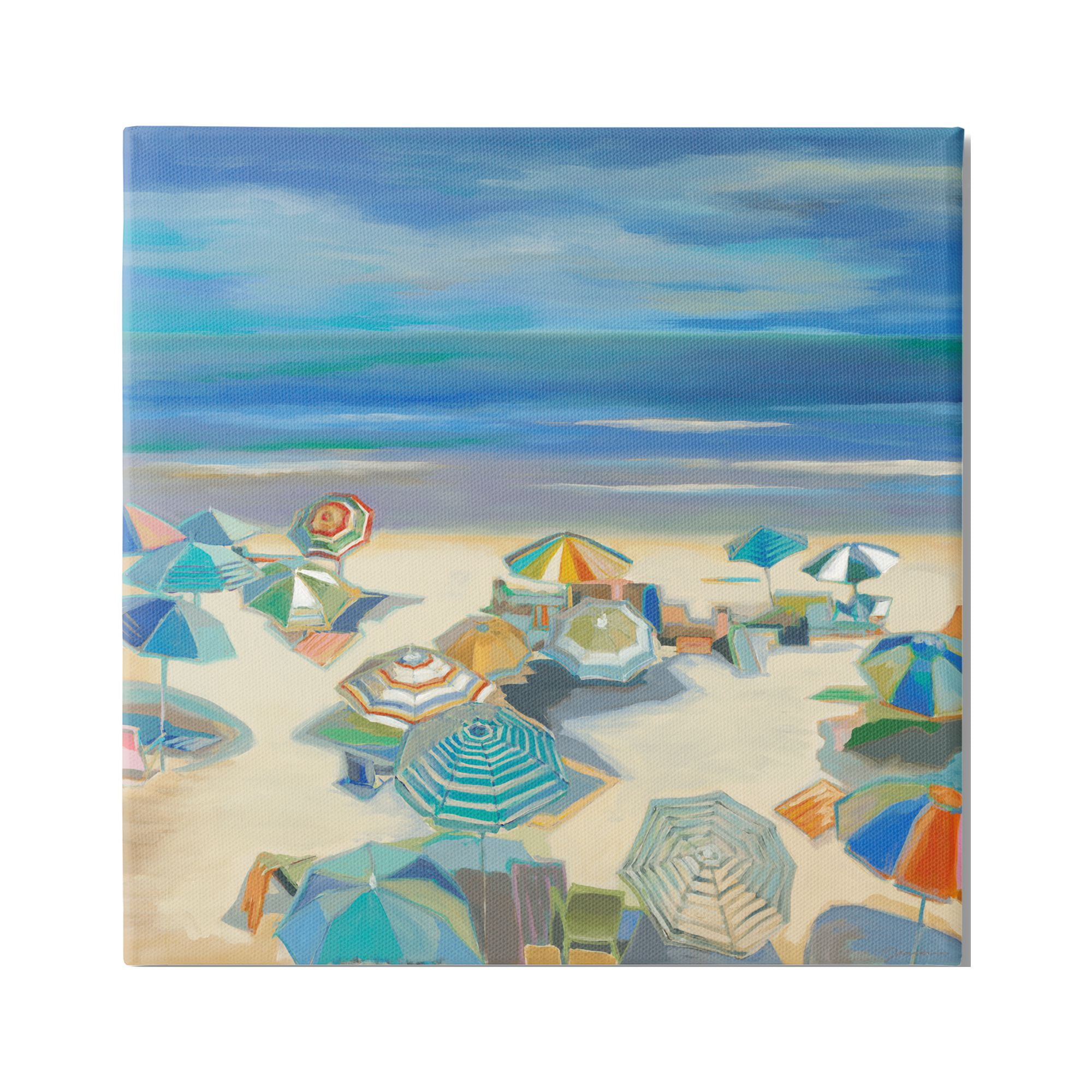 Stupell Industries Beach Umbrellas on Shore Nature Painting Gallery Wrapped Canvas Print Wall Art, 17 x 17