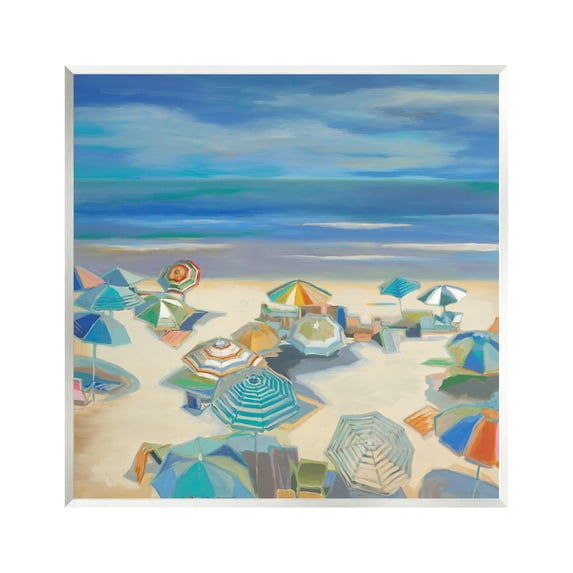 Stupell Industries Beach Umbrellas on Shore Nature Painting Unframed Art Print Wall Art, 12 x 12