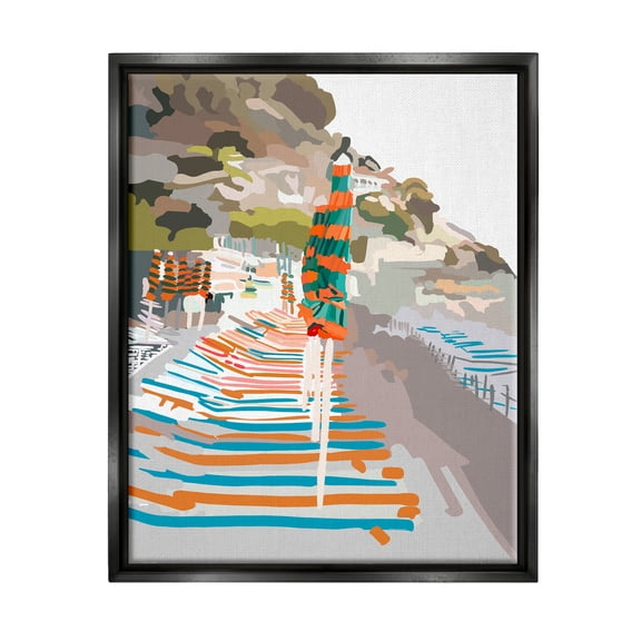 Stupell Industries Beach Vacation Coast Nature Painting Black Floater Framed Art Print Wall Art, 17 x 21