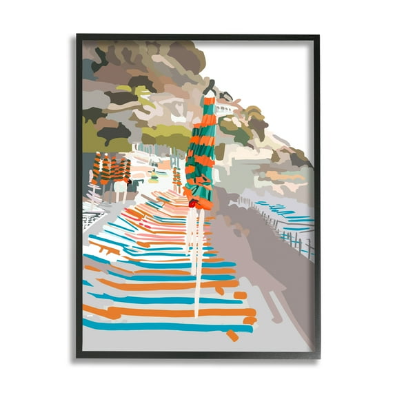 Stupell Industries Beach Vacation Coast Nature Painting Black Framed Art Print Wall Art, 24 x 30