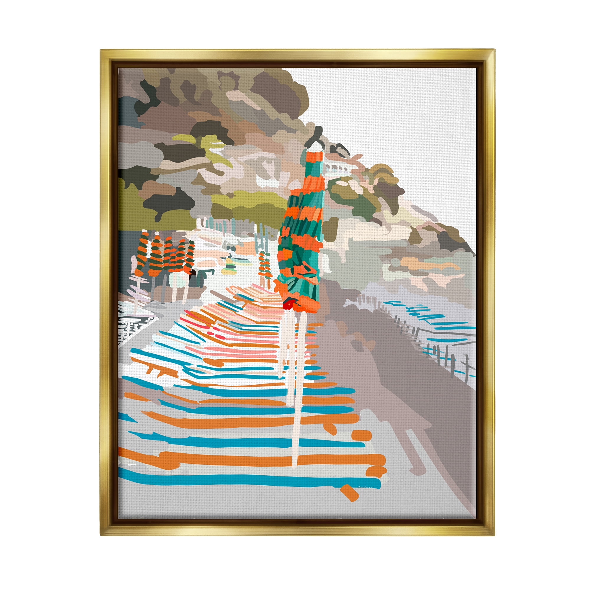 Stupell Industries Beach Vacation Coast Nature Painting Gold Floater Framed Art Print Wall Art, 25 x 31
