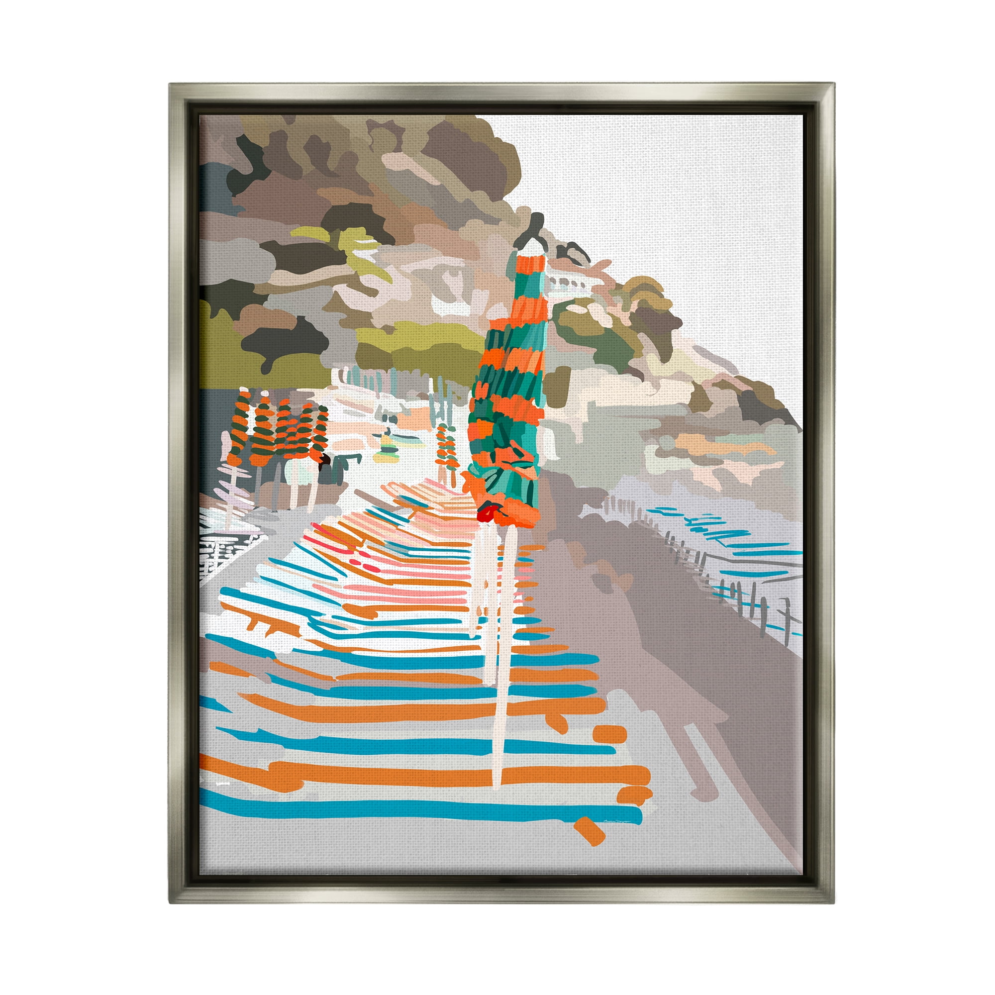 Stupell Industries Beach Vacation Coast Nature Painting Gray Floater Framed Art Print Wall Art, 17 x 21