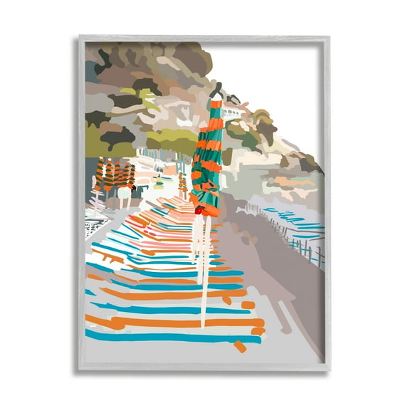 Stupell Industries Beach Vacation Coast Nature Painting Gray Framed Art Print Wall Art, 16 x 20